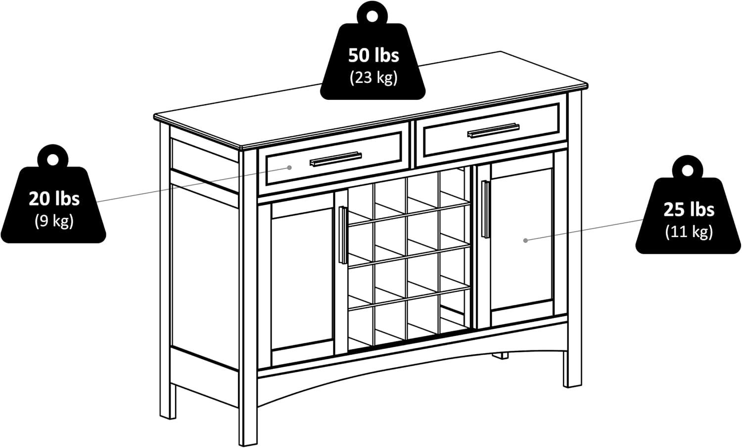 Winsome Gordon Buffet Cabinet/Sideboard Cappuccino: Transitional Style, Hardwood Frame, Sliding Doors, 2 Drawers