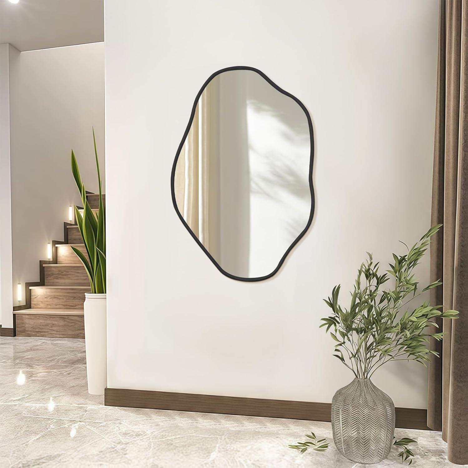 Funtouch Irregular Wall Mirrors 24"x 36" Cloud Shaped Mirrors for Bathroom, Aluminum Alloy Frame Black