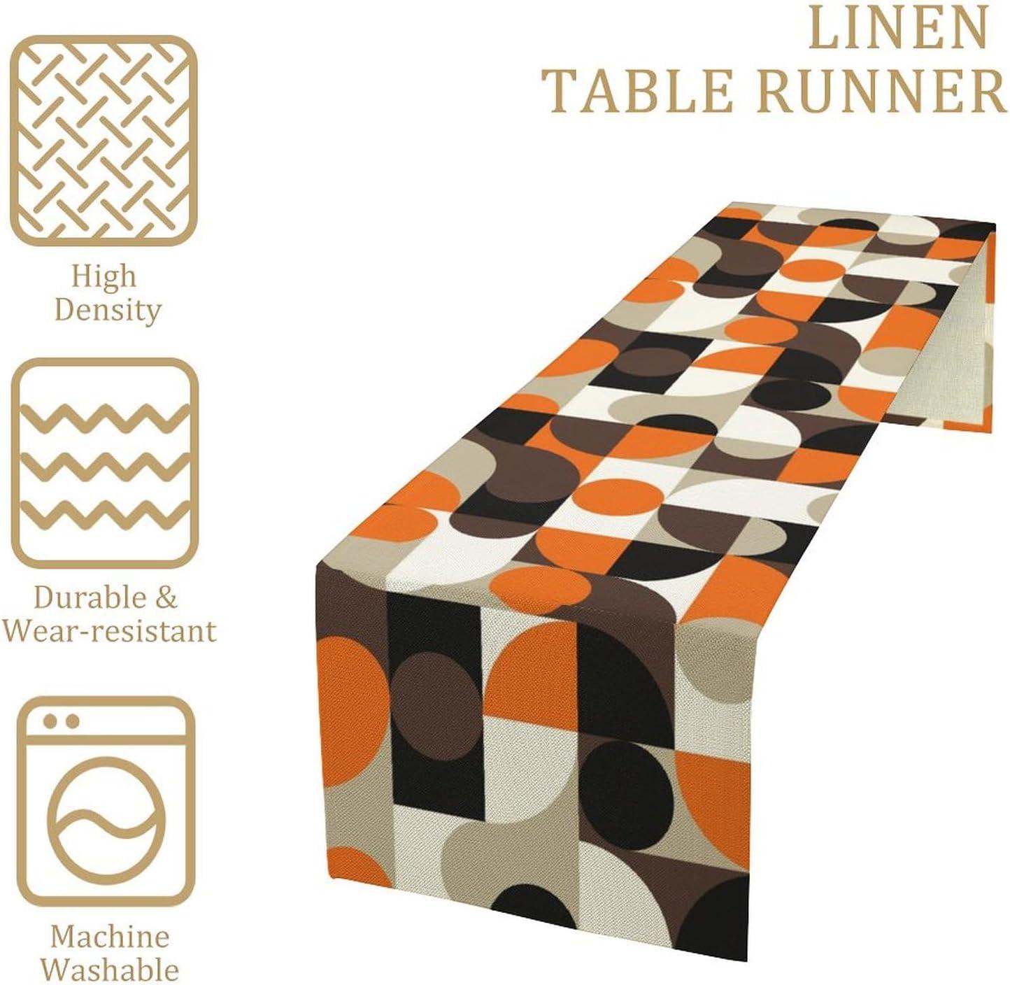 Mid Century Geometric Table Runner,Nordic Abstract Splicing Semicircle Linen Table Runners for Kitchen Family Dinner, Modern Tables Decor 13x36in