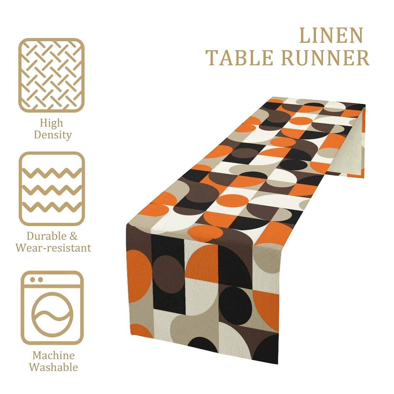 Mid Century Geometric Table Runner,Nordic Abstract Splicing Semicircle Linen Table Runners for Kitchen Family Dinner, Modern Tables Decor 13x36in