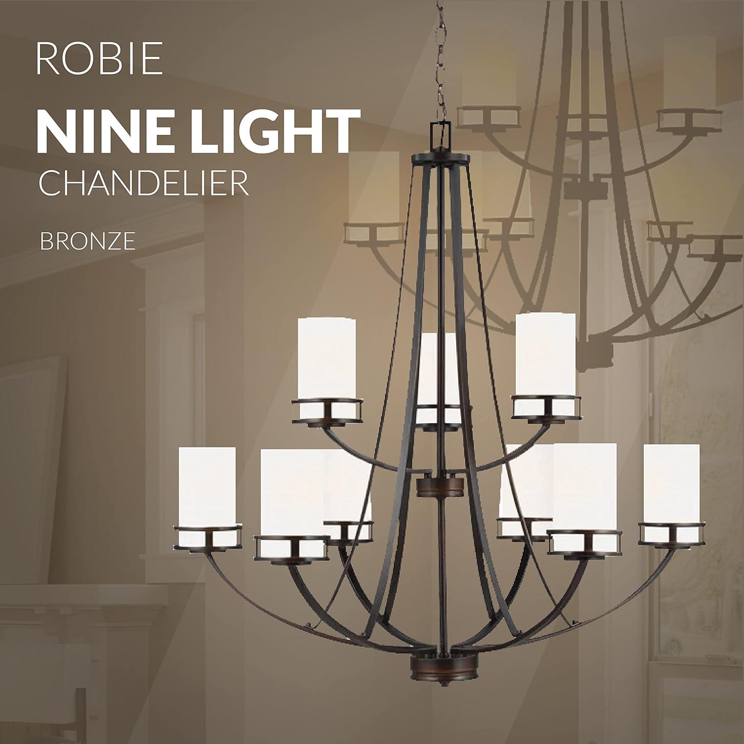 Robie Burnt Sienna 9-Light Incandescent Bronze Chandelier with Etched White Glass