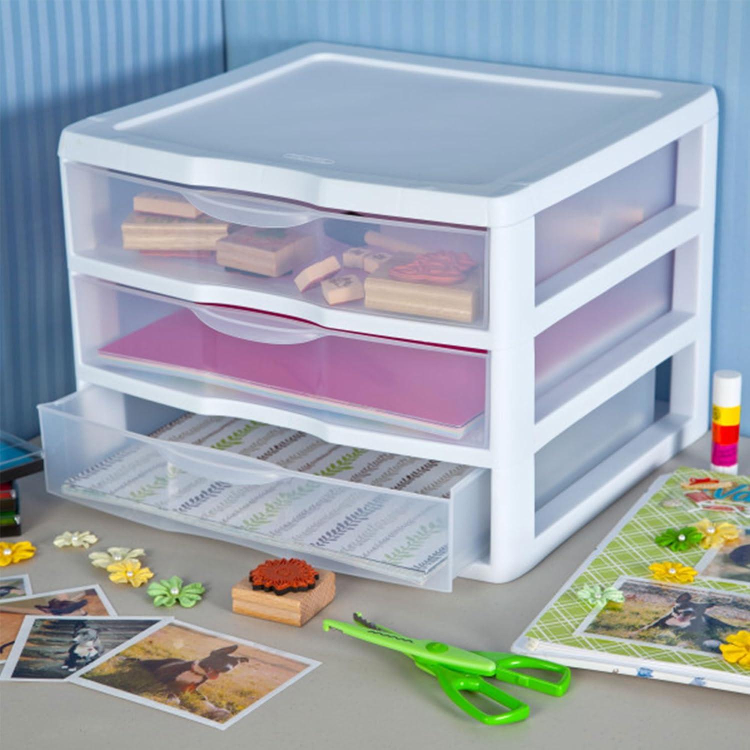 Sterilite 3-Pack 3 Drawer Plastic Storage, Stackable Dresser Organizer Drawers, White