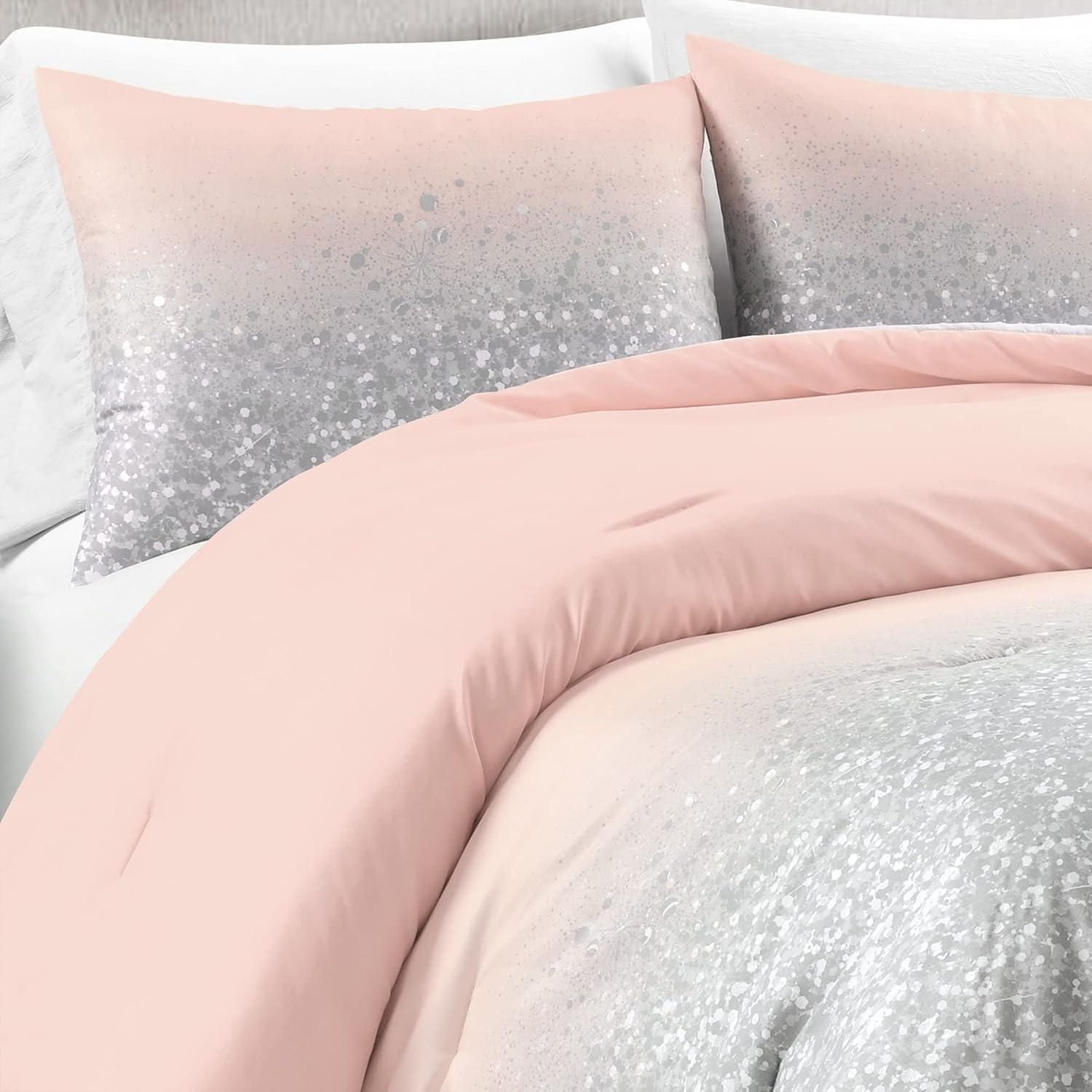 Glitter Ombre Metallic Print Comforter Blush/Gray 3Pc Set Twin