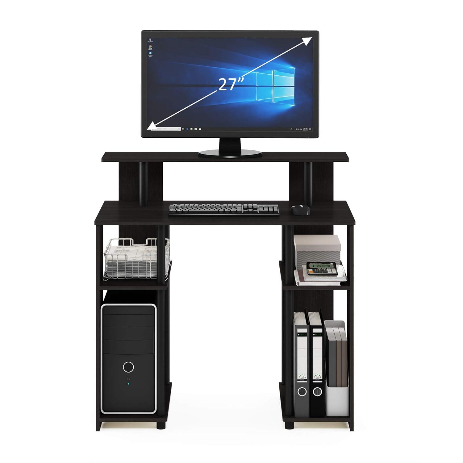 Furinno Simple Design Computer Desk Home Office Workstation Study Writing Desk Open Bookcsae with CPU Stand,Walnut