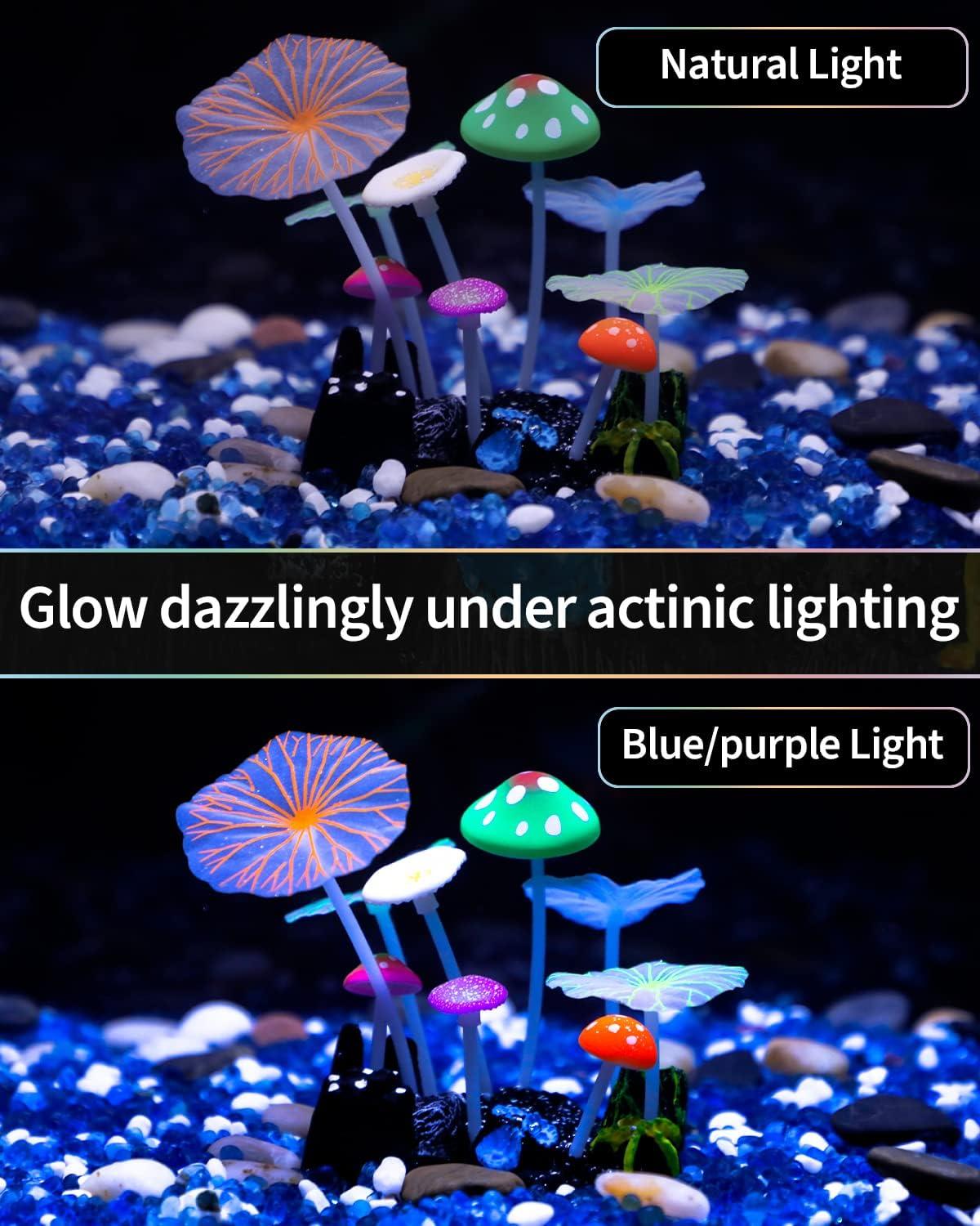 Uniclife Glowing Effect Artificial Mushroom Aquarium Plant Decor Ornament Decoration for Fish Tank Landscape