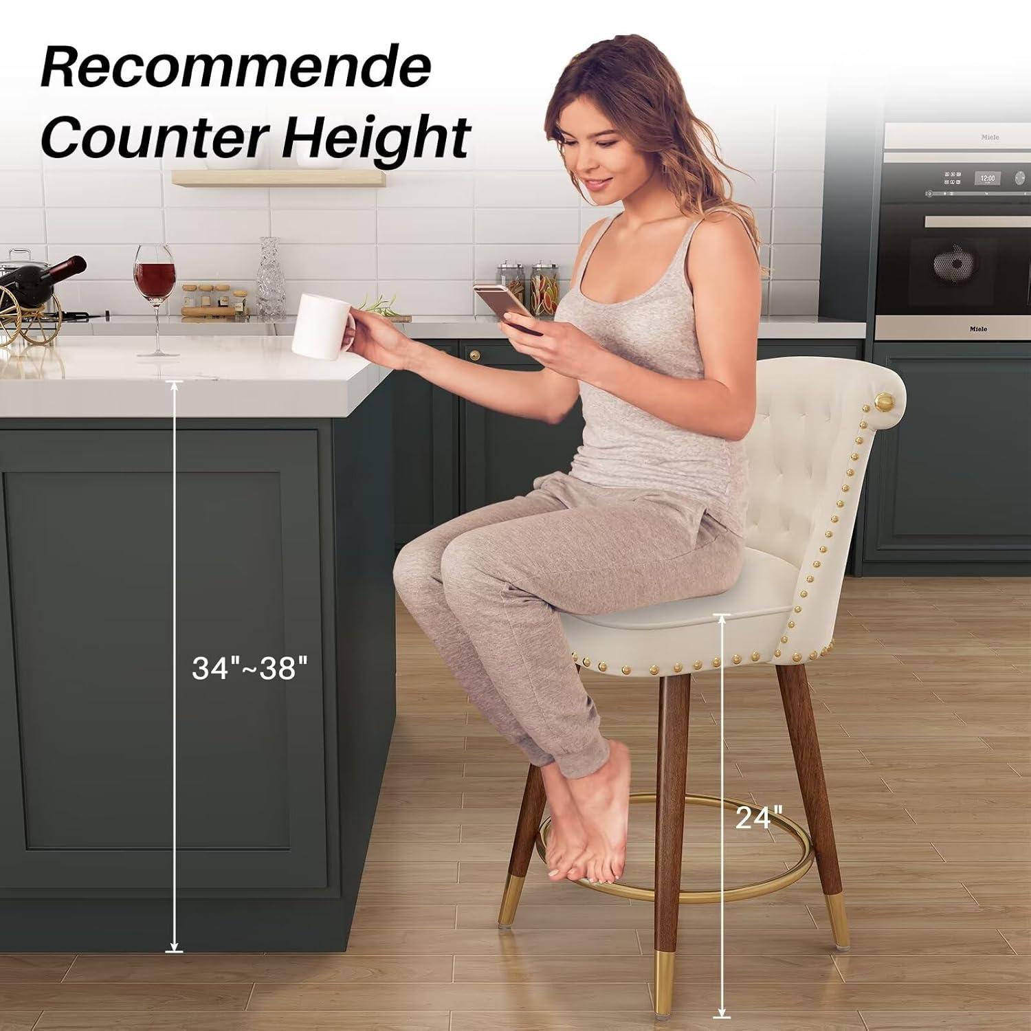 Everly Quinn Claymont Swivel 24 inch Counter Height Stools  (Set of 2) Upholstered Bar Stools with Back