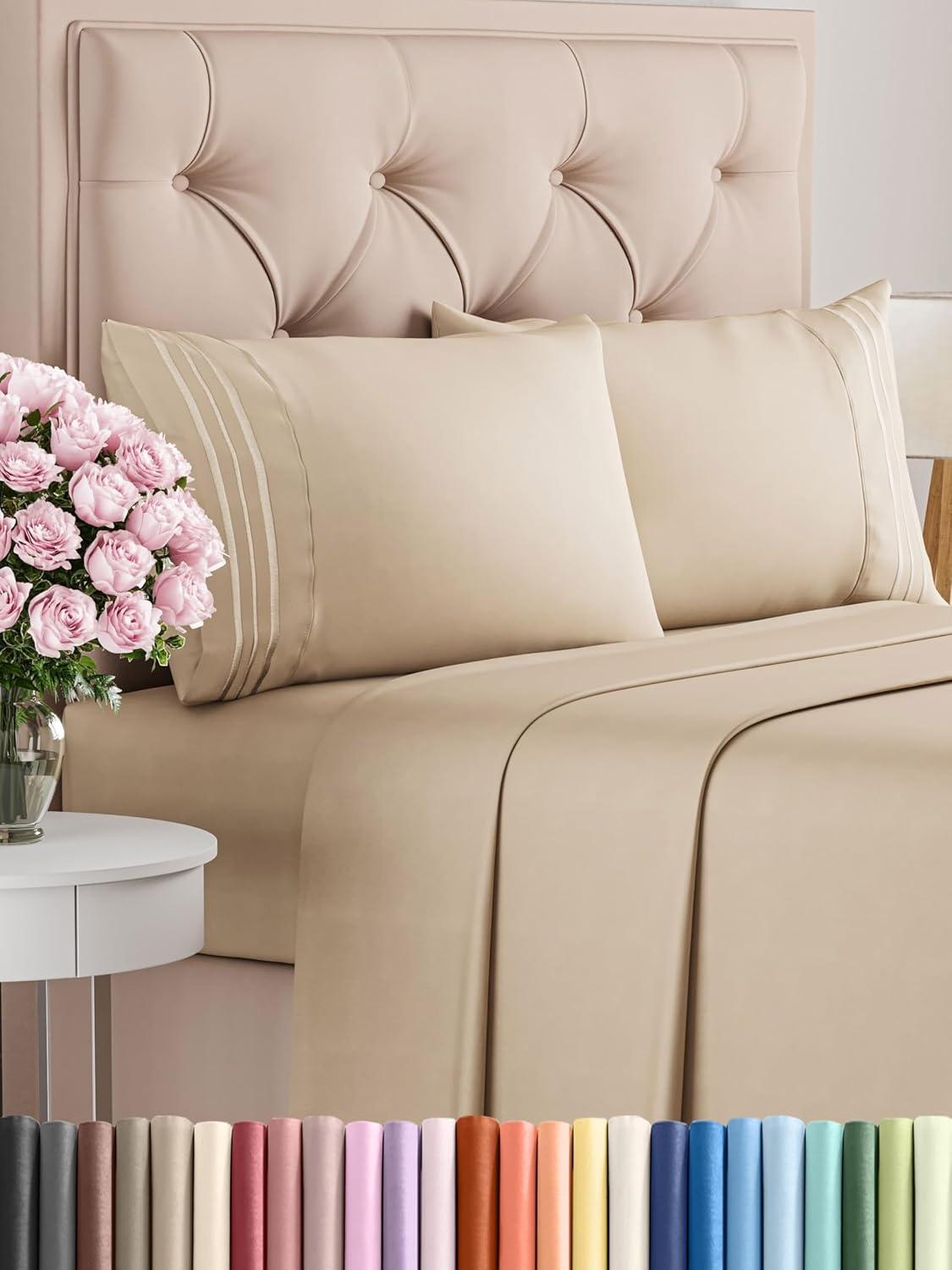 CGK Linens 6 Piece Soft & Cooling Solid Sheet Set - Wrinkle Free Luxury Bed Sheets