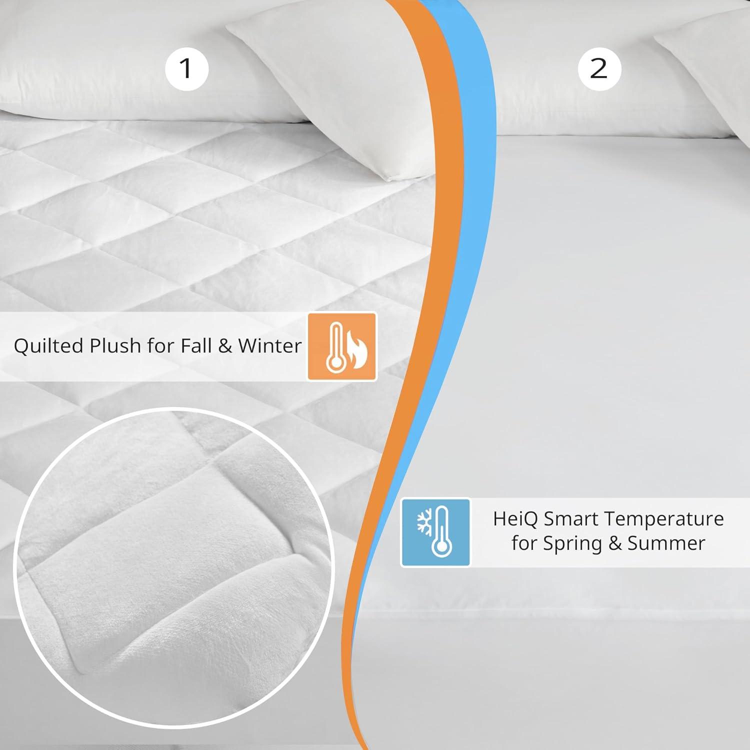 Full 2-in-1 Cool/Warm Reversible Waterproof and Stain Release Mattress Pad White: Microfiber, TESTEX Certified