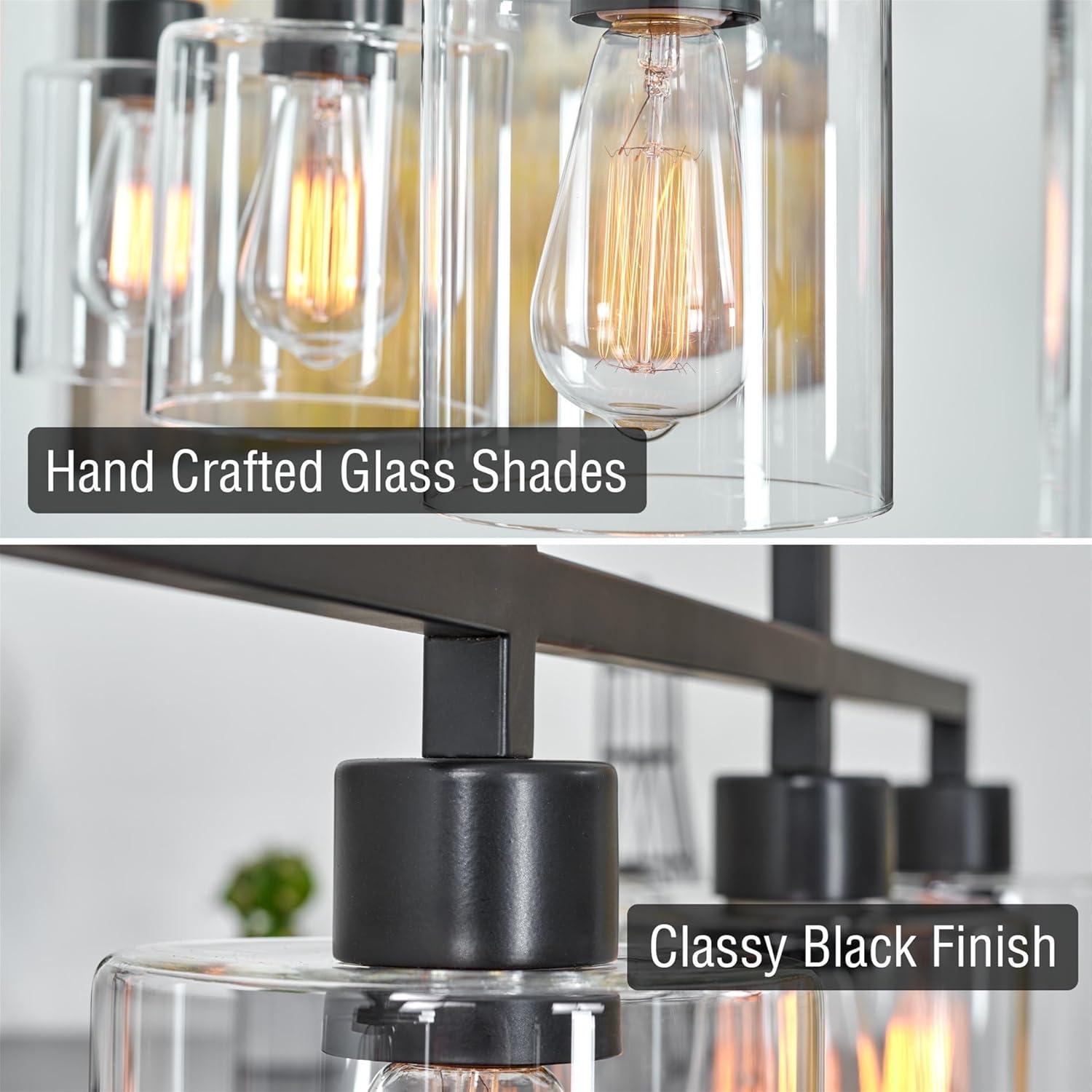 Kira Home Stratford 34" 4-Light Farmhouse Island Light + Glass Shades, Adjustable Hanging Height, Black