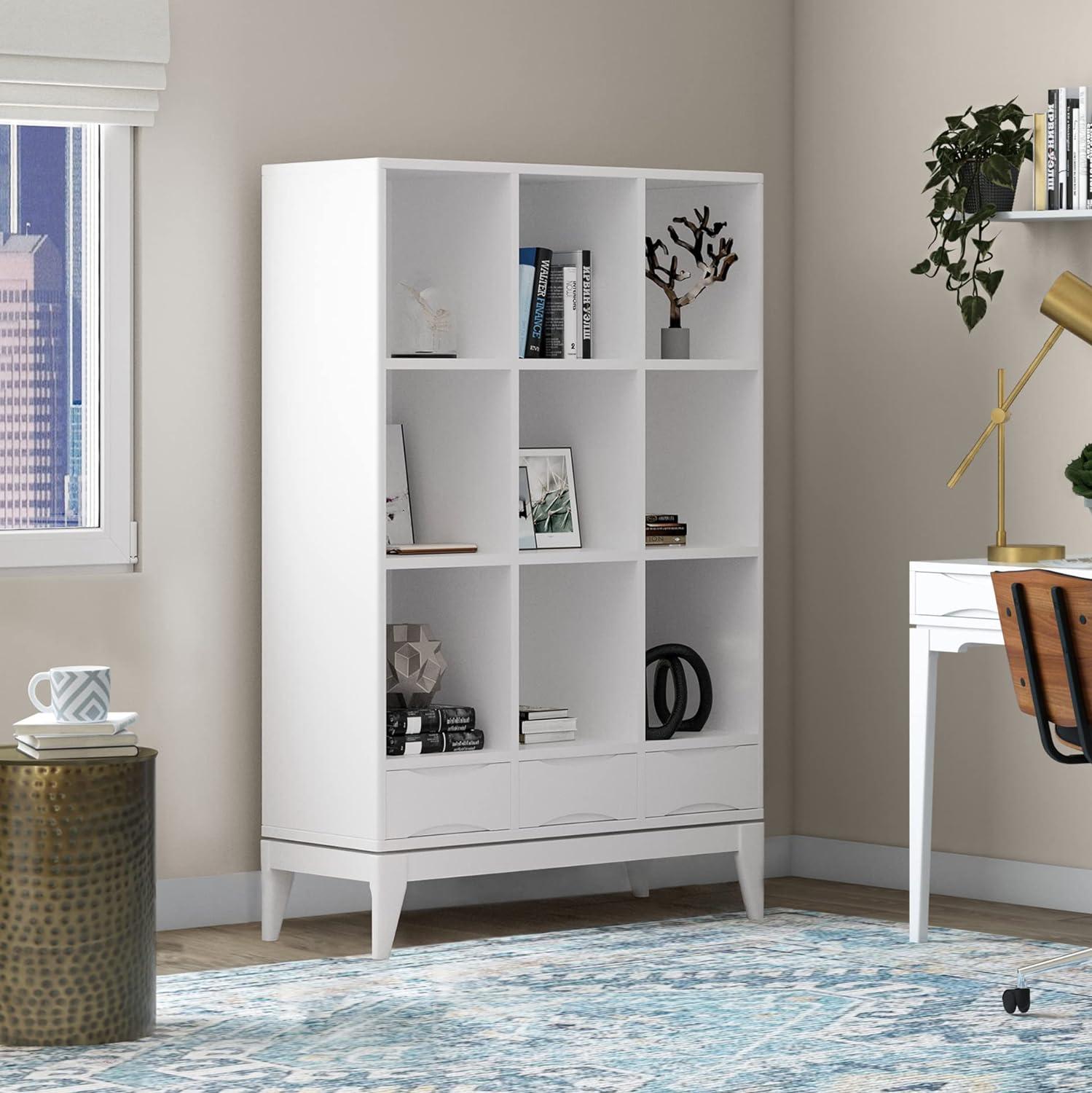 Harper Solid Hardwood Mid-Century White Cube Storage Bookcase