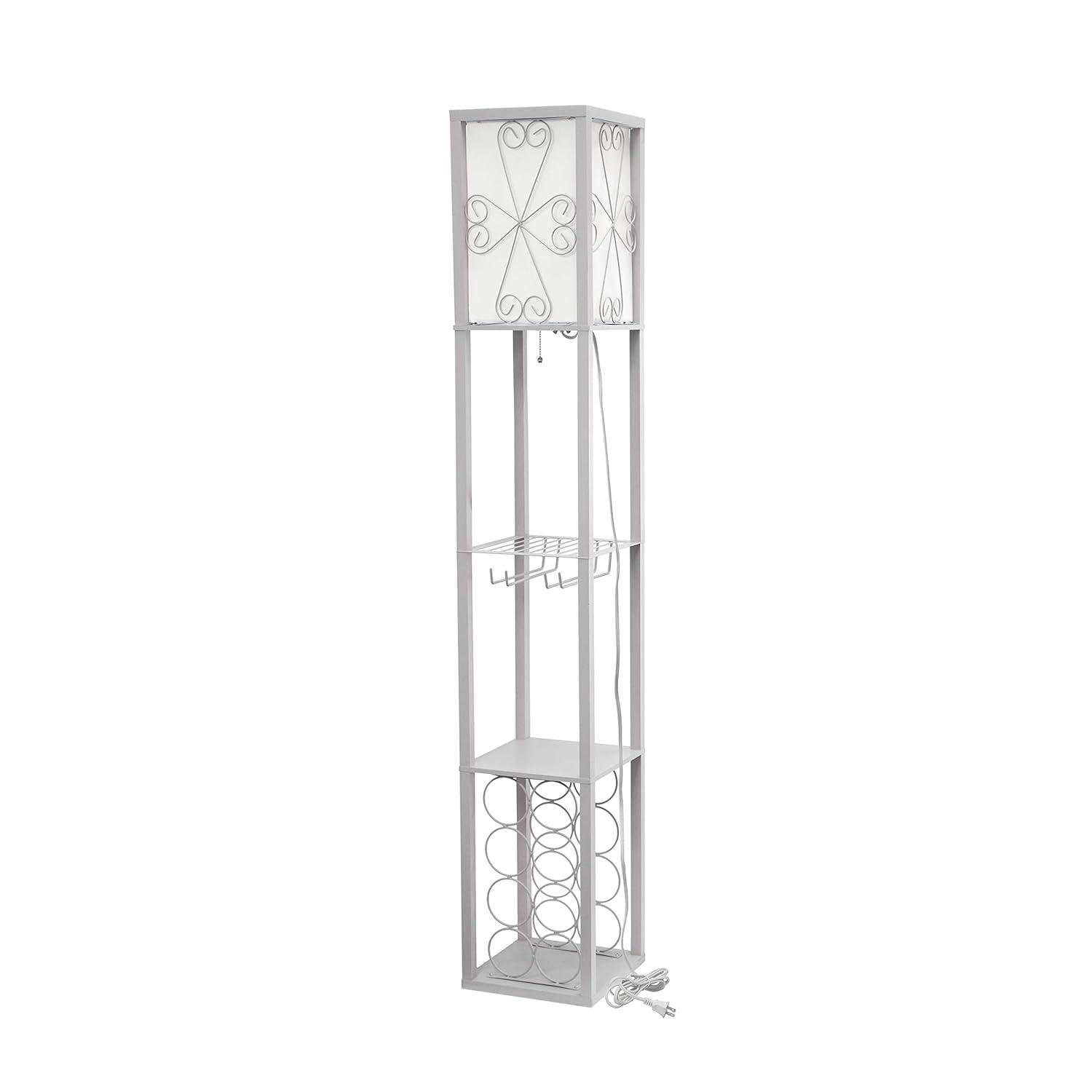 Etagere Organizer Storage Shelf Floor Lamp with Linen Shade Gray - Simple Designs