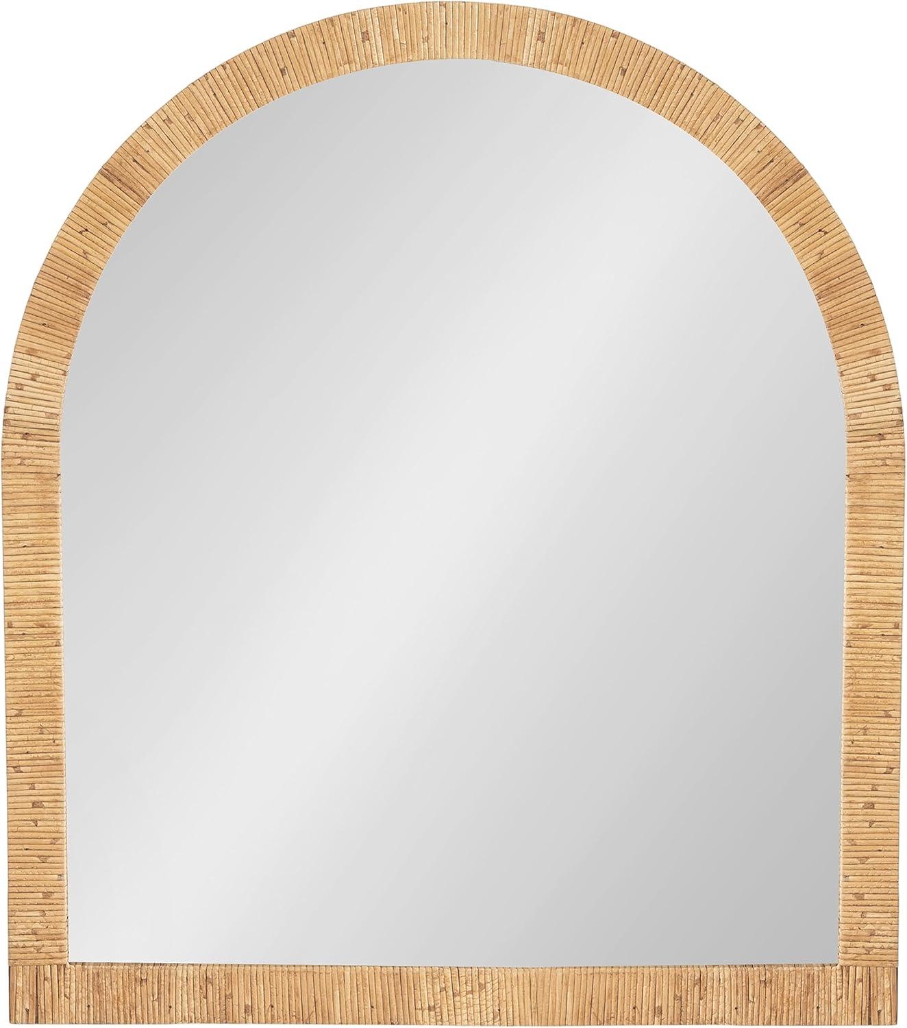 Kate and Laurel Rahfy Boho Arch Rattan Wall Mirror, 28 x 32, Natural Wood, Decorative Wooden Mirror with Authentic Rattan Frame for Bathroom Vanity Mirror