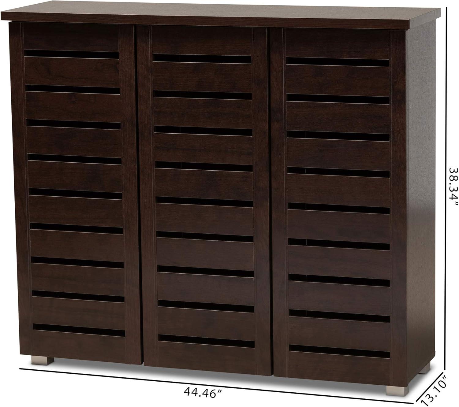 Adalwin Modern and Contemporary 3-Door Wooden Entryway Shoes Storage Cabinet: Organizer for 20 Pairs - Baxton Studio