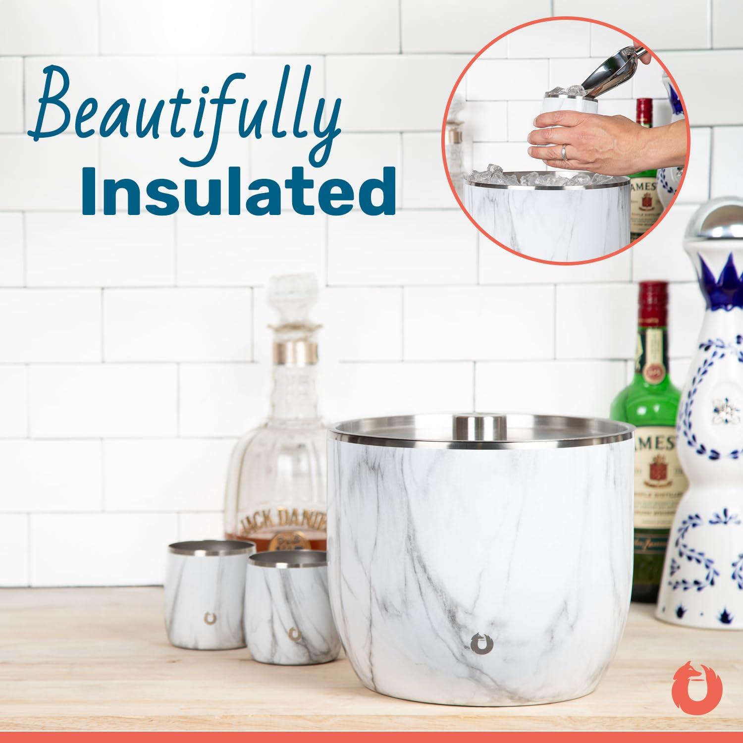 Extra Large Stainless Steel Insulated Ice Bucket with Lid and Scoop