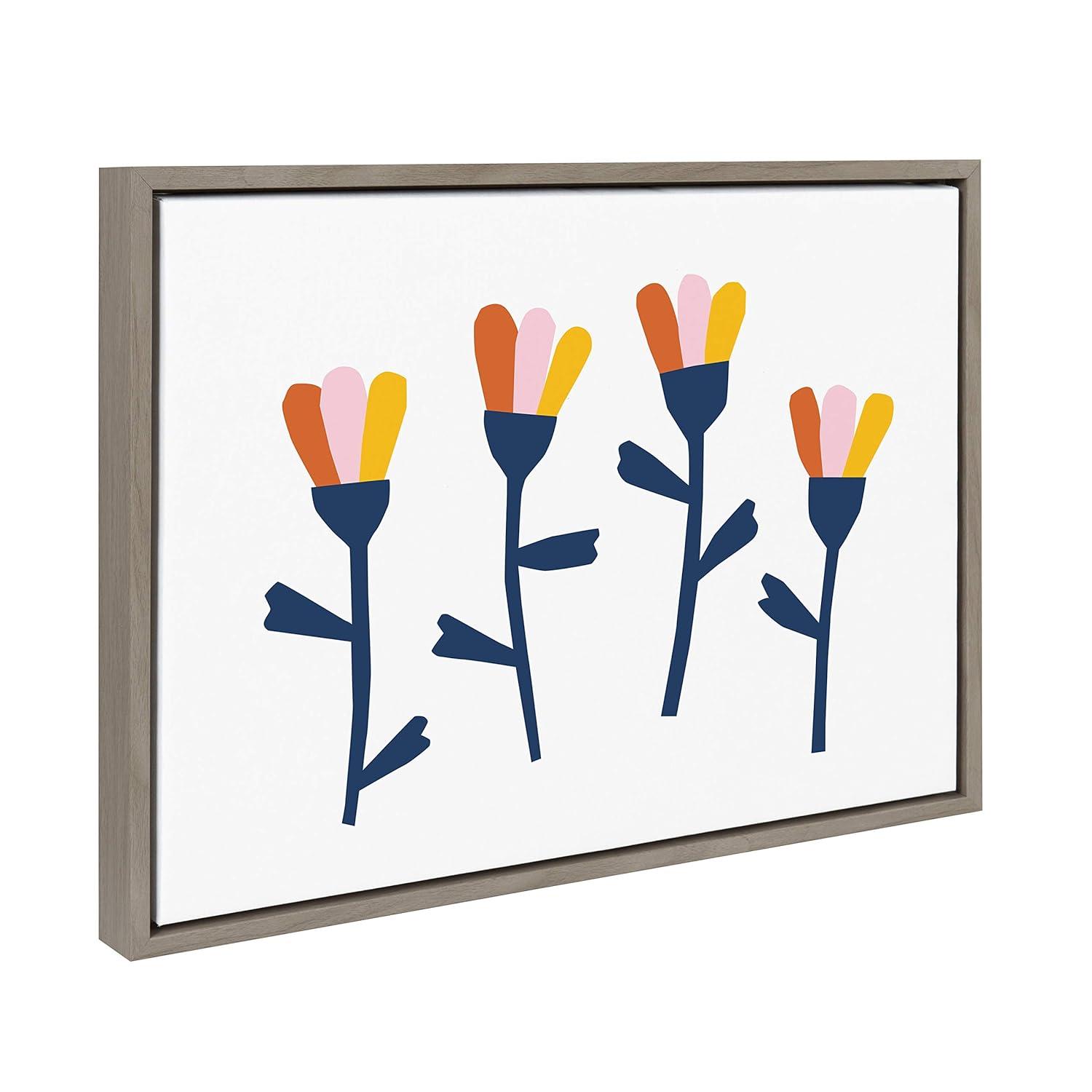 18" x 24" Sylvie Little Bloom by Myriam Van Neste Framed Wall Canvas Gray - Kate & Laurel All Things Decor