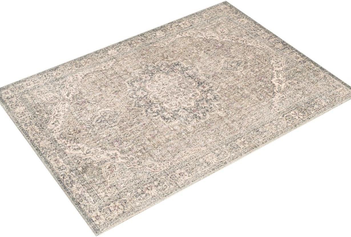 Hauteloom Greenpoint Machine Washable Area Rug - Oriental Traditional Medallion - Bohemian Vintage Distressed Carpet - Brown, Dark Blue, Beige - 6'7"x9'