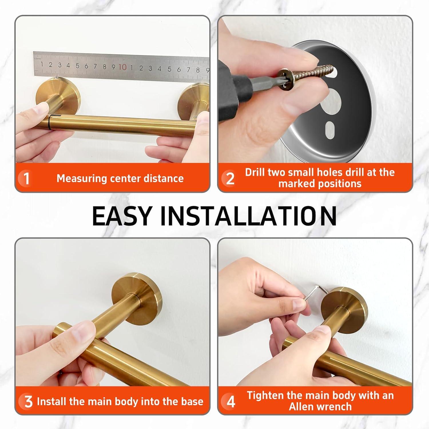 MOGFCT Toilet Paper Holder Brushed Gold Wall Mounted, Double Post Pivoting Toilet Paper Holder SUS 304 Stainless Steel Bathroom