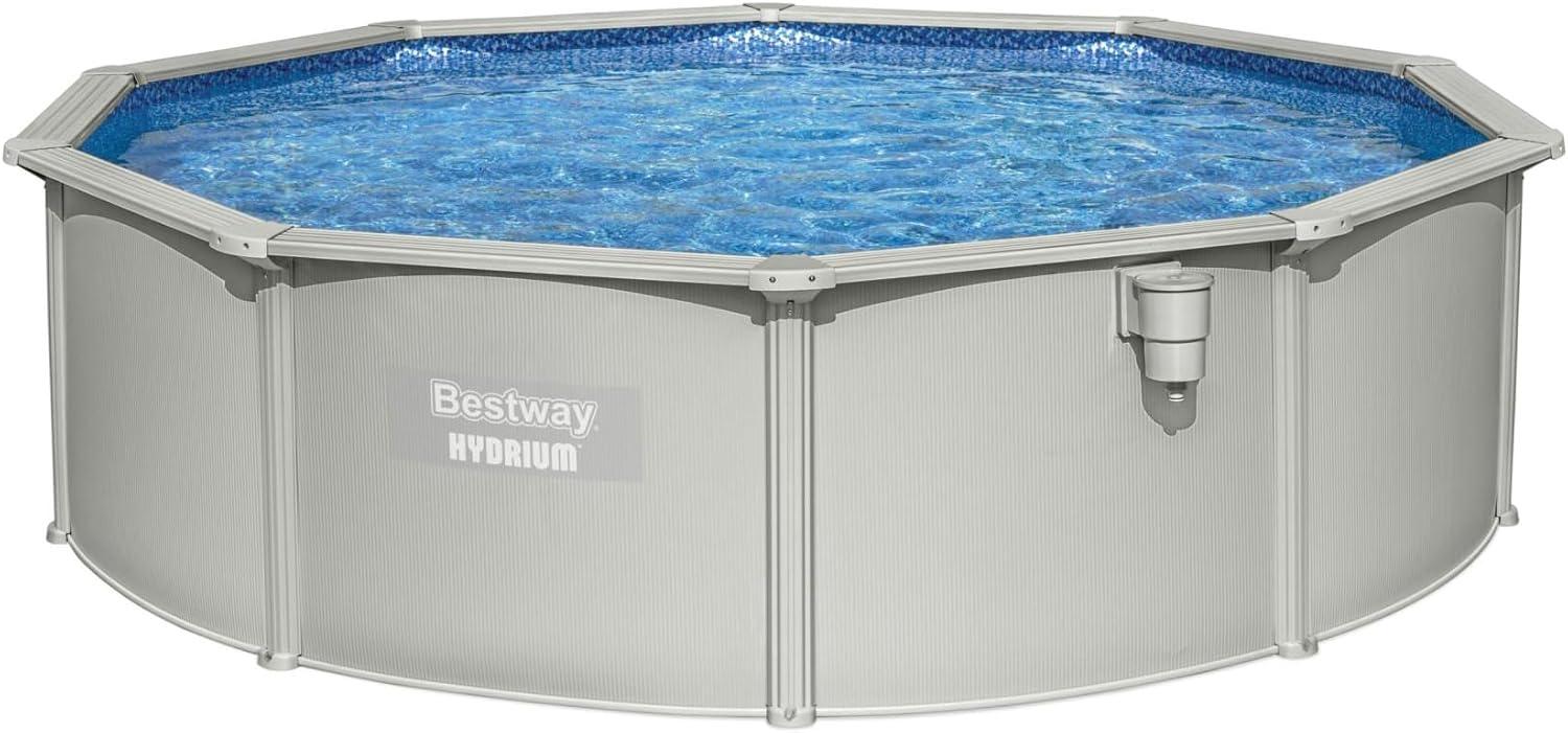 Gray 15' Round Steel Wall Above Ground Pool Set with Filter Pump