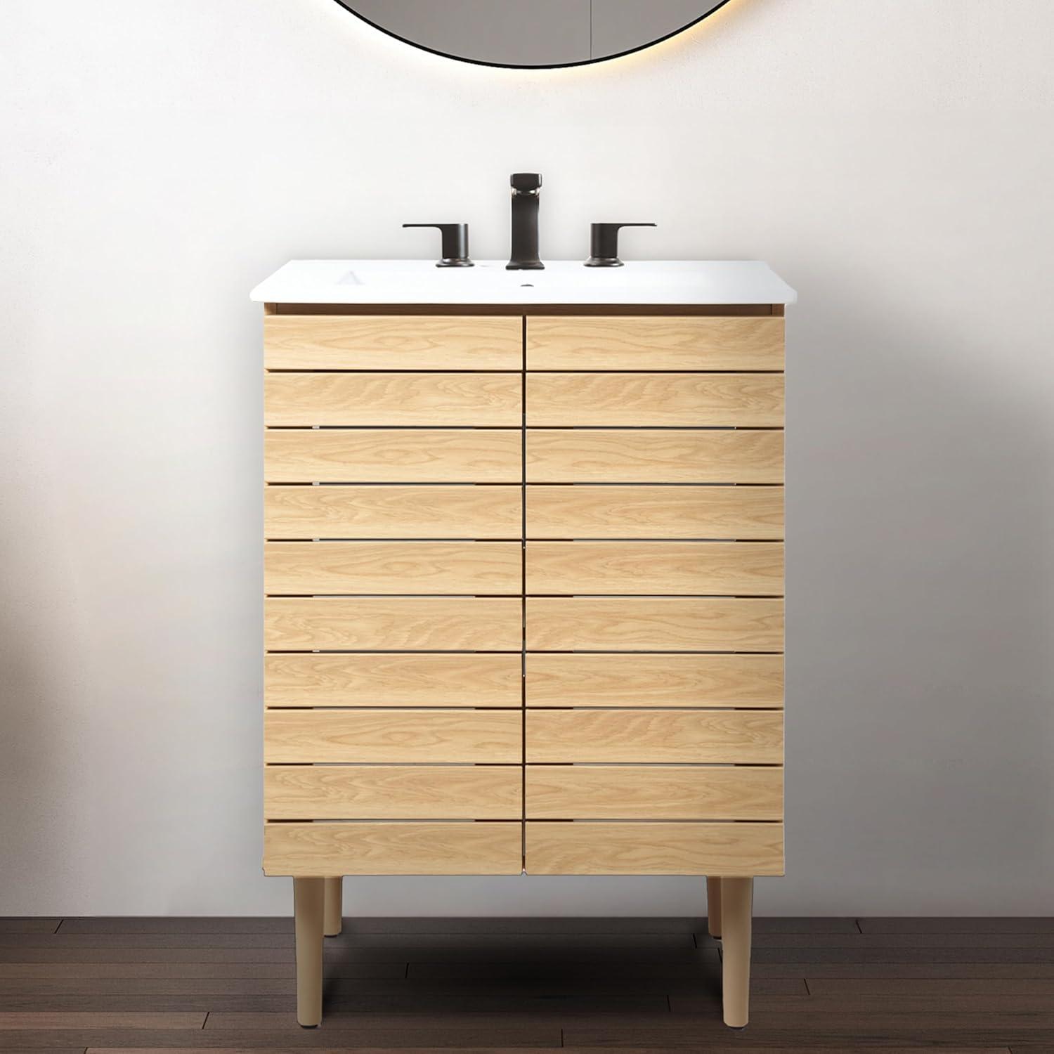 Aubert 24" Slat Modern Farmhouse 2-Shelf Bath Vanity Cabinet Only (Sink Basin not Included)