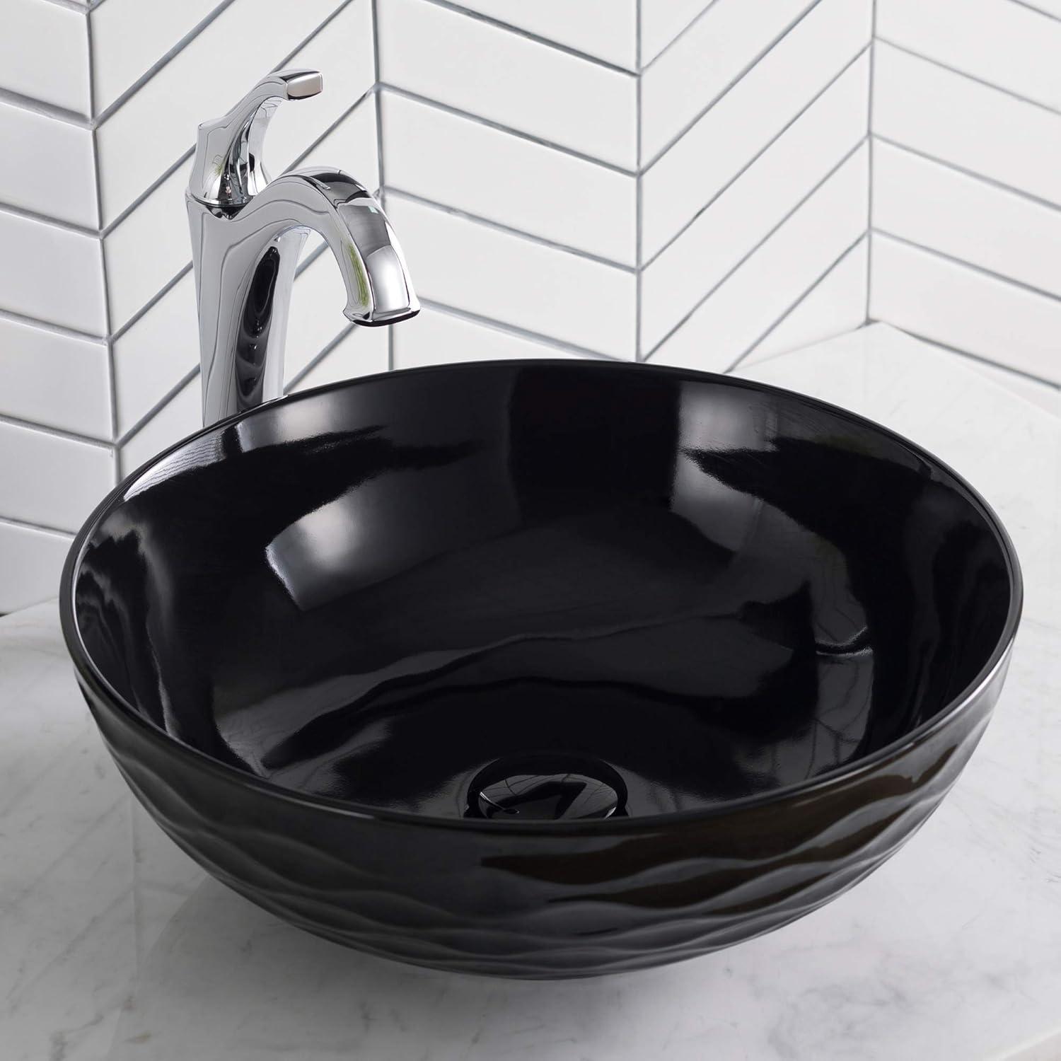 KRAUS Viva Thin Porcelain Ceramic Vessel Bathroom Sink with Pop-Up Drain