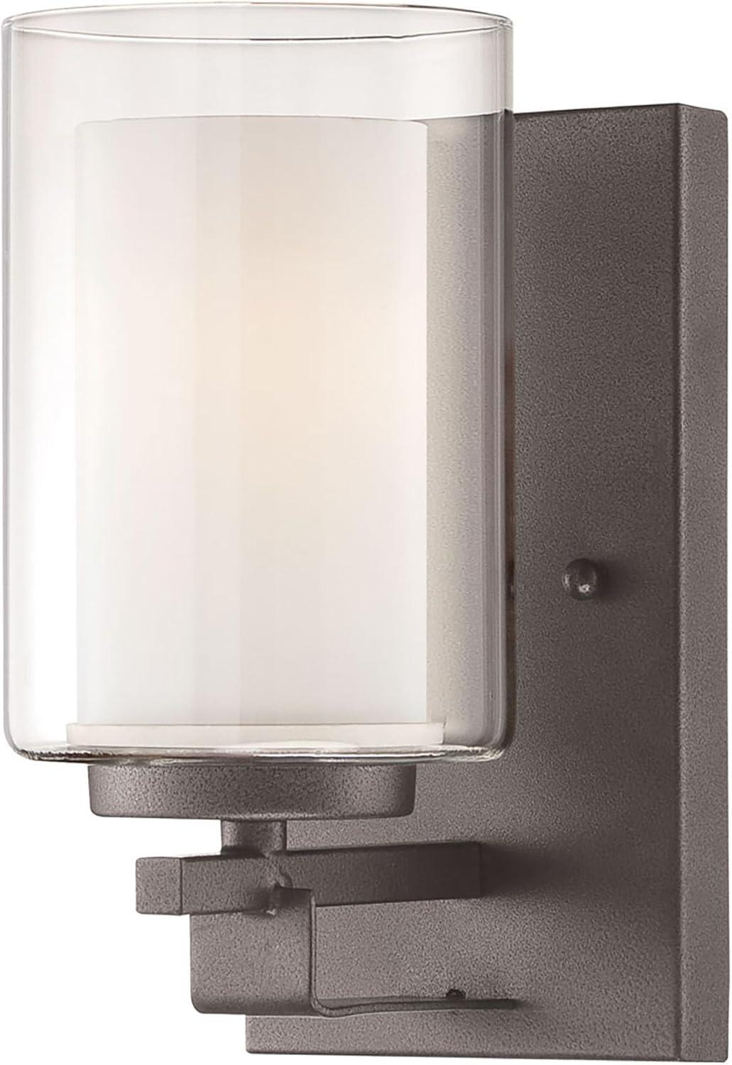 Minka Lavery Industrial Wall Light Sconce Smoked Iron Hardwired 4 1/2" Fixture Clear Outer Etched White Inner Shade for Bedroom