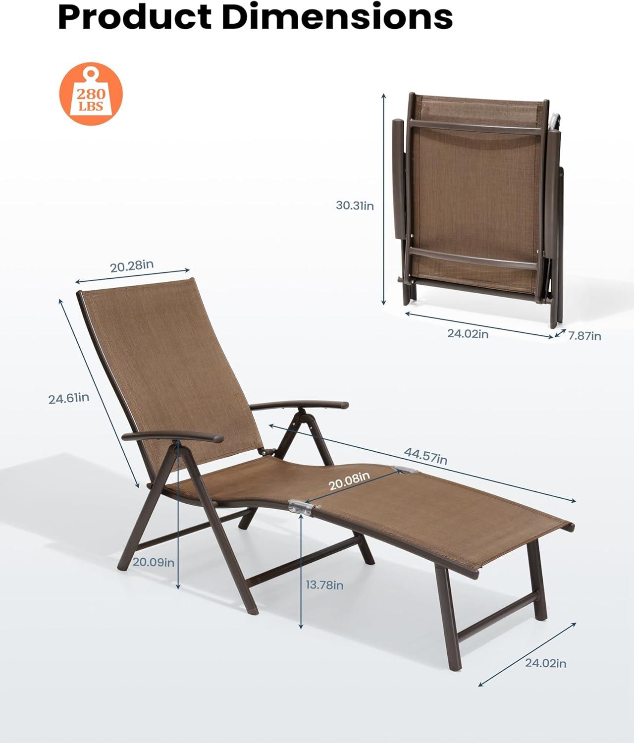 Pellebant Outdoor Chaise Lounge Aluminum Patio Folding Chair,Brown