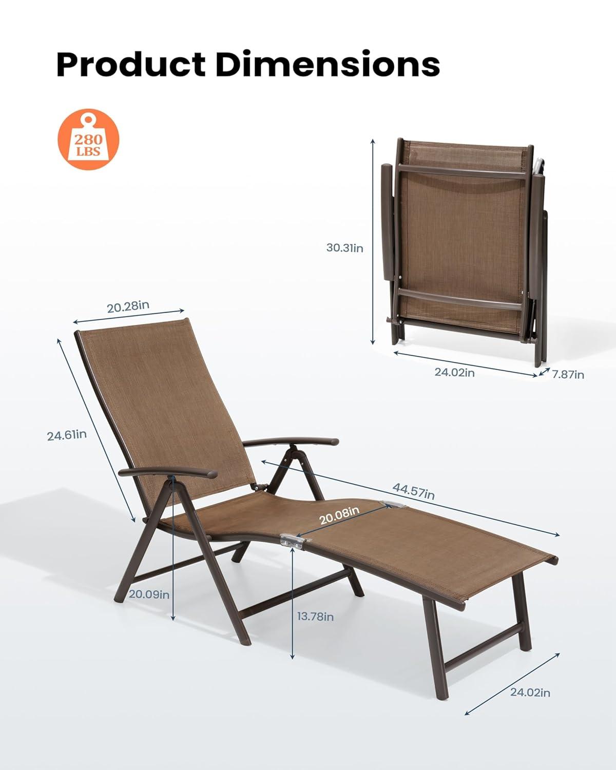 Pellebant Outdoor Chaise Lounge Aluminum Patio Folding Chair,Brown