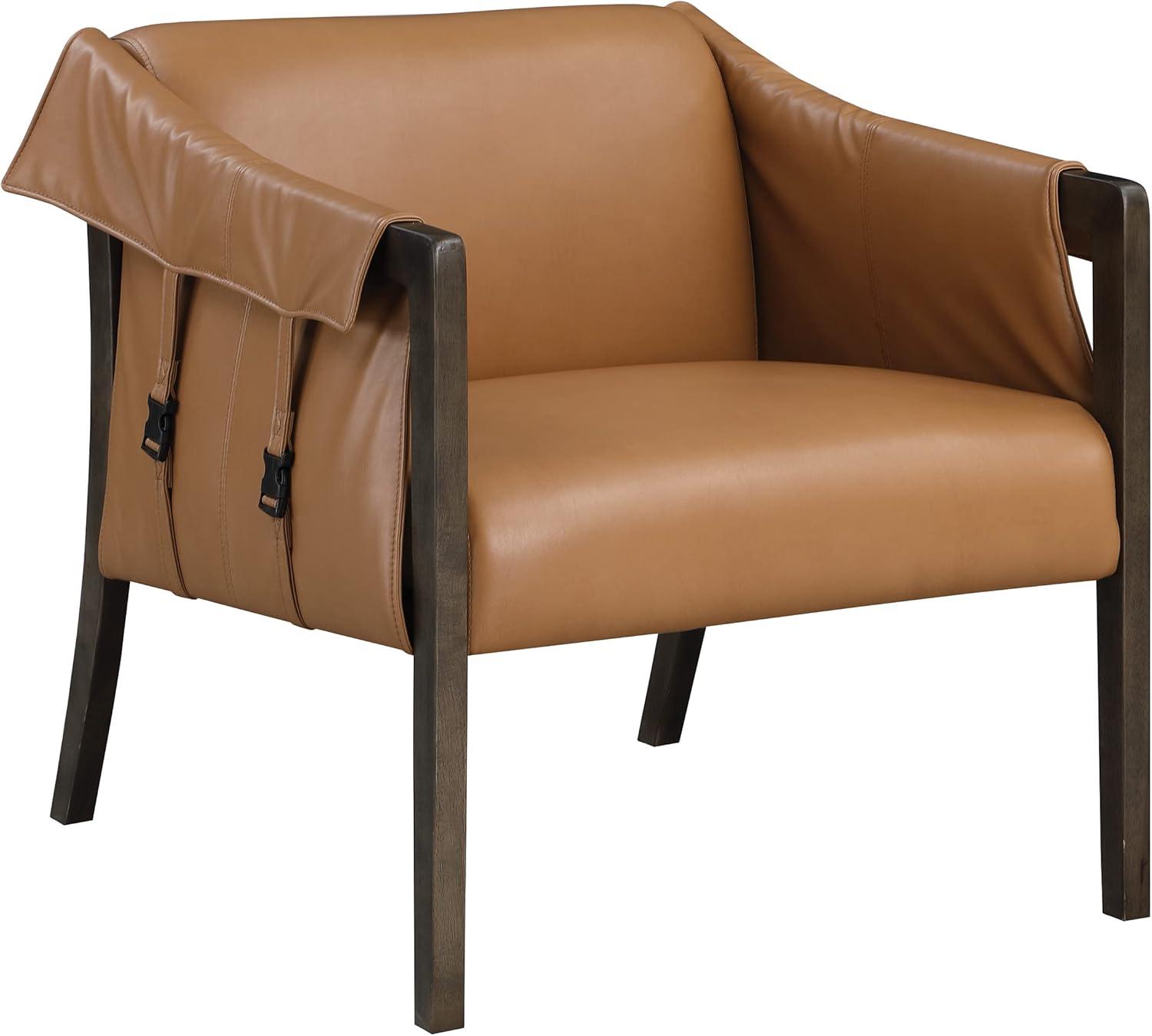 Parkfield Accent Chair in Camel Brown Faux Leather with Walnut Frame