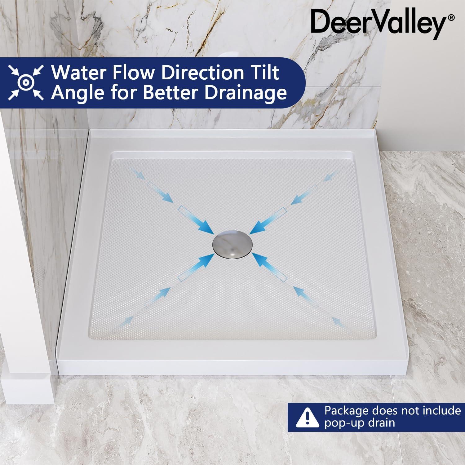 DeerValley 35" L x 35" W Single Threshold Square White Shower Base Center Drain, Non-slip Design