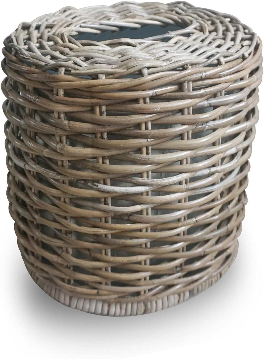 Serene Grey Oval Rattan Waste Basket with Metal Liner