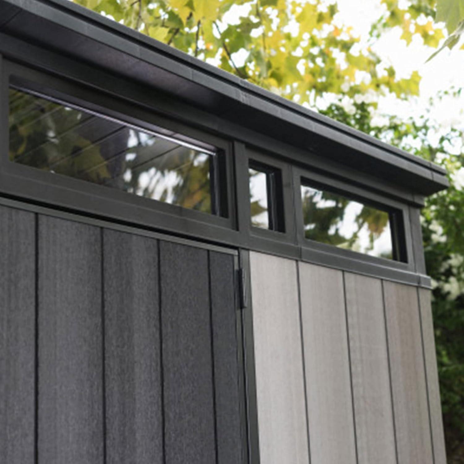 Keter Keter Artisan 9x7 ft. Modern Durable Resin Outdoor Storage Shed With Floor and Double Doors for Garden Patio Furniture and Tools, Grey