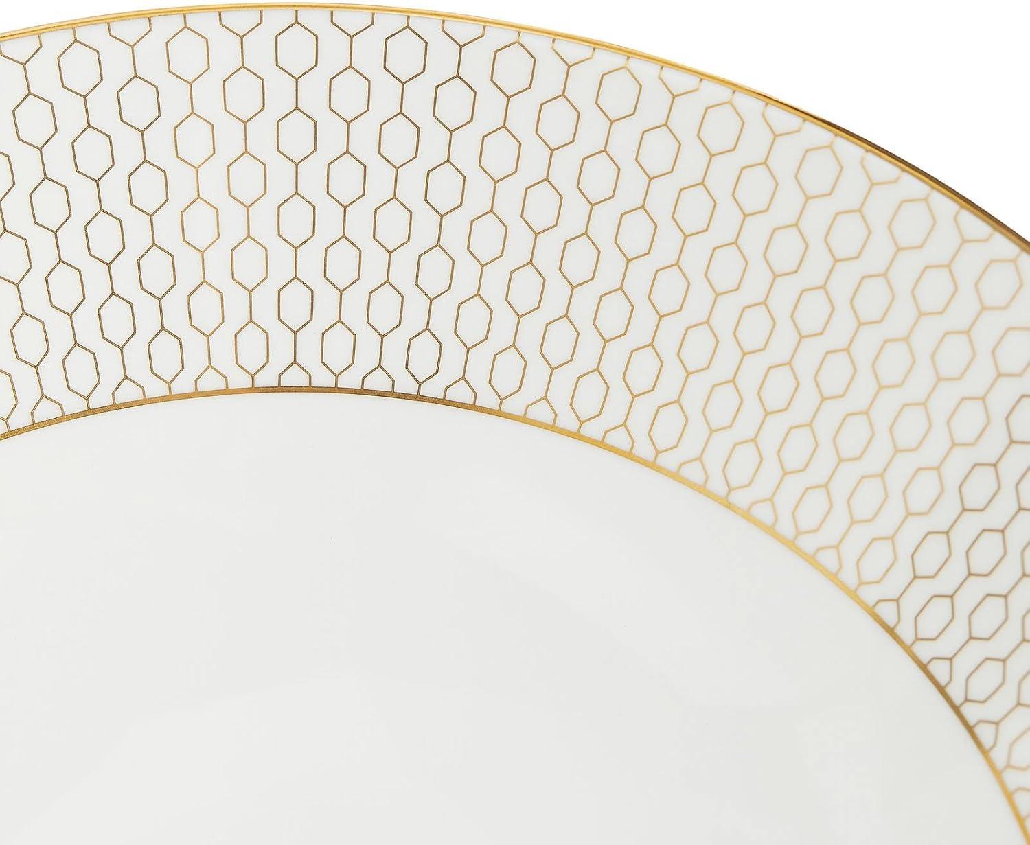 White and Gold Geometric Fine Bone China Soup/Cereal Bowl