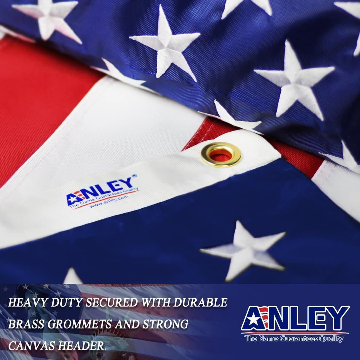 Anley 6x10 Ft American US Flag 210D Nylon - Embroidered USA Banner Flags with Brass Grommets