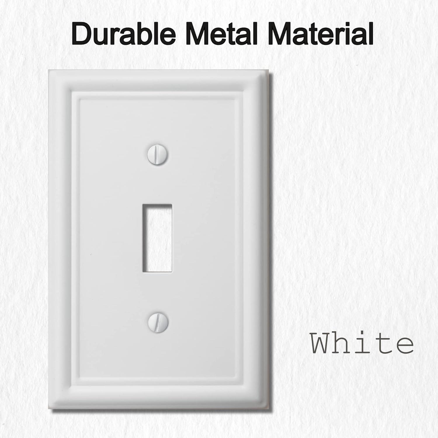 Modern Decorative Wall Plate Switch Plate Outlet Cover, Vintage Retro Wood Grain Design(Single Toggle-4 Pack, White)