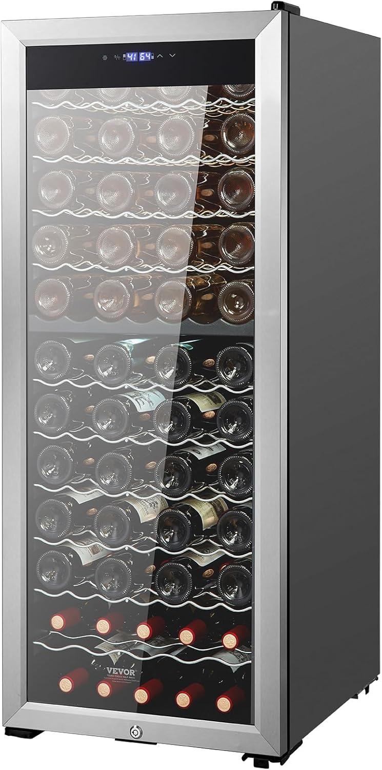 VEVOR 80-Bottle Black and Silver Dual Zone Wine Cooler with Interior Lighting