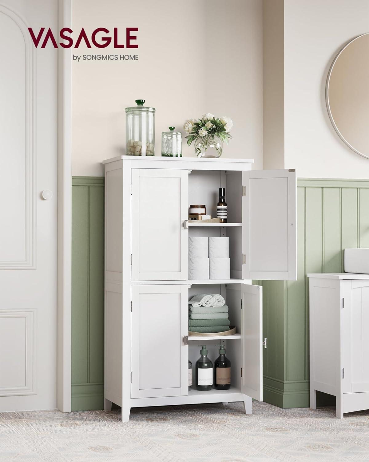 White Engineered Wood Cabinet with Adjustable Shelving