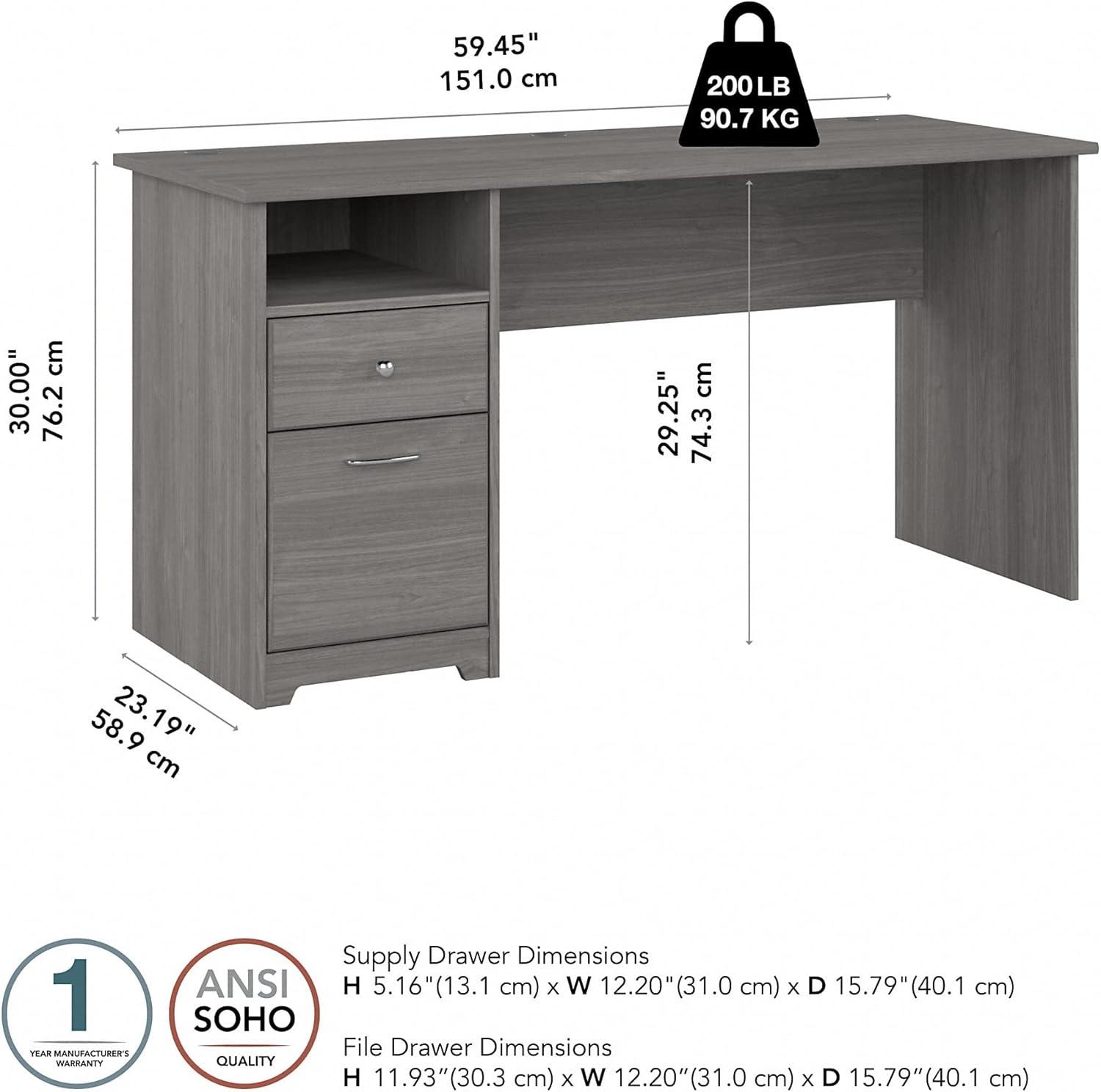 Cabot Modern Gray 60W Spacious Computer Desk with Drawers