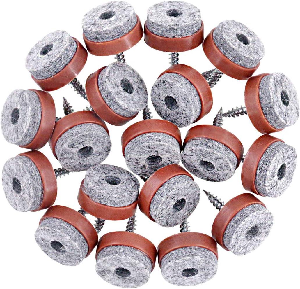 Swpeet 52Pcs 20mm Brown Furniture Felt Pads Non Slip Furniture Pads with Screw-on Felt Pad Furniture Slider Floor Protector for Wooden Leg Feet of Chair Table Sofa