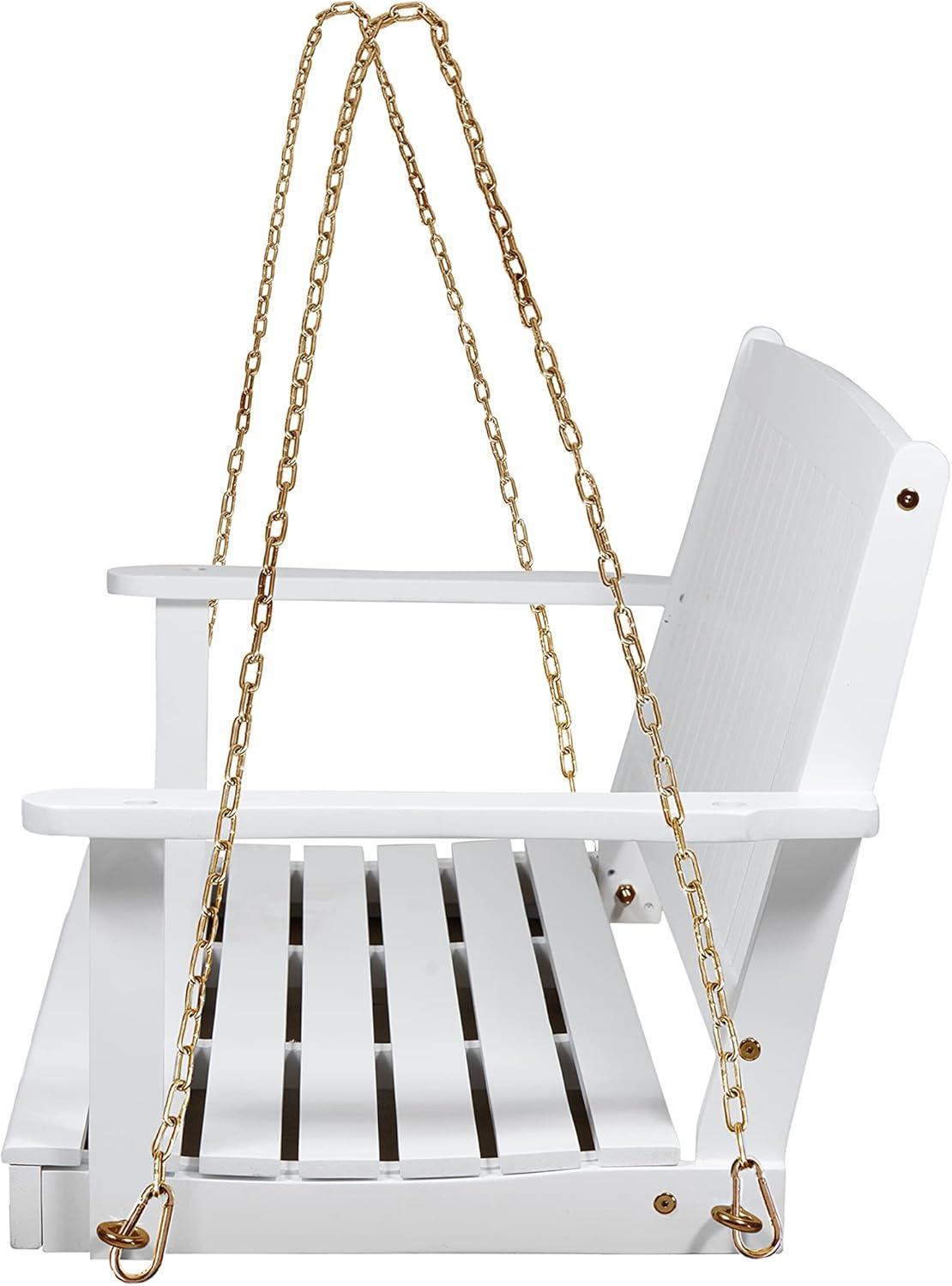 GDFStudio Caspian Outdoor Acacia Wood Porch Swing Hammock Chair with 8 Foot Chain, White