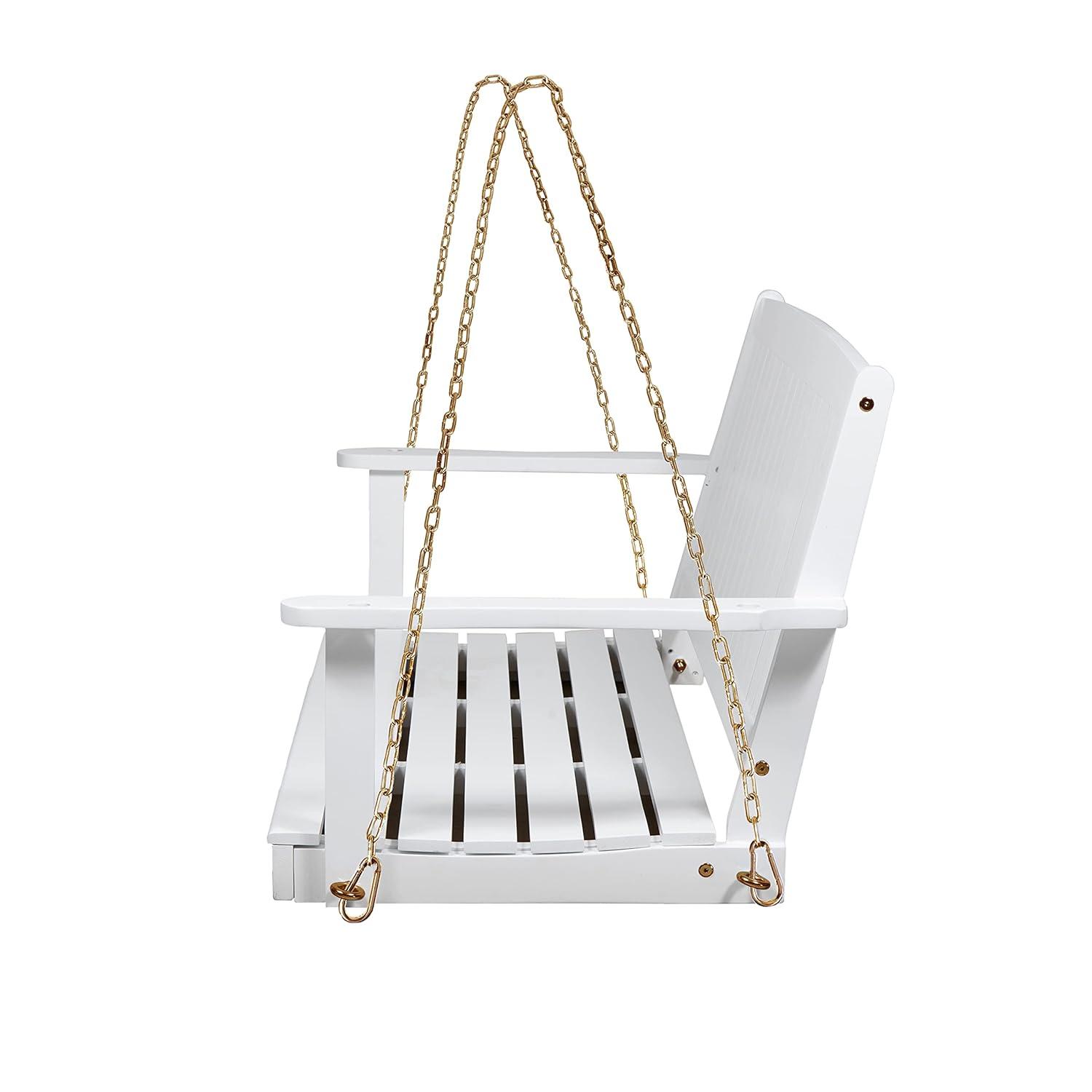 GDFStudio Caspian Outdoor Acacia Wood Porch Swing Hammock Chair with 8 Foot Chain, White