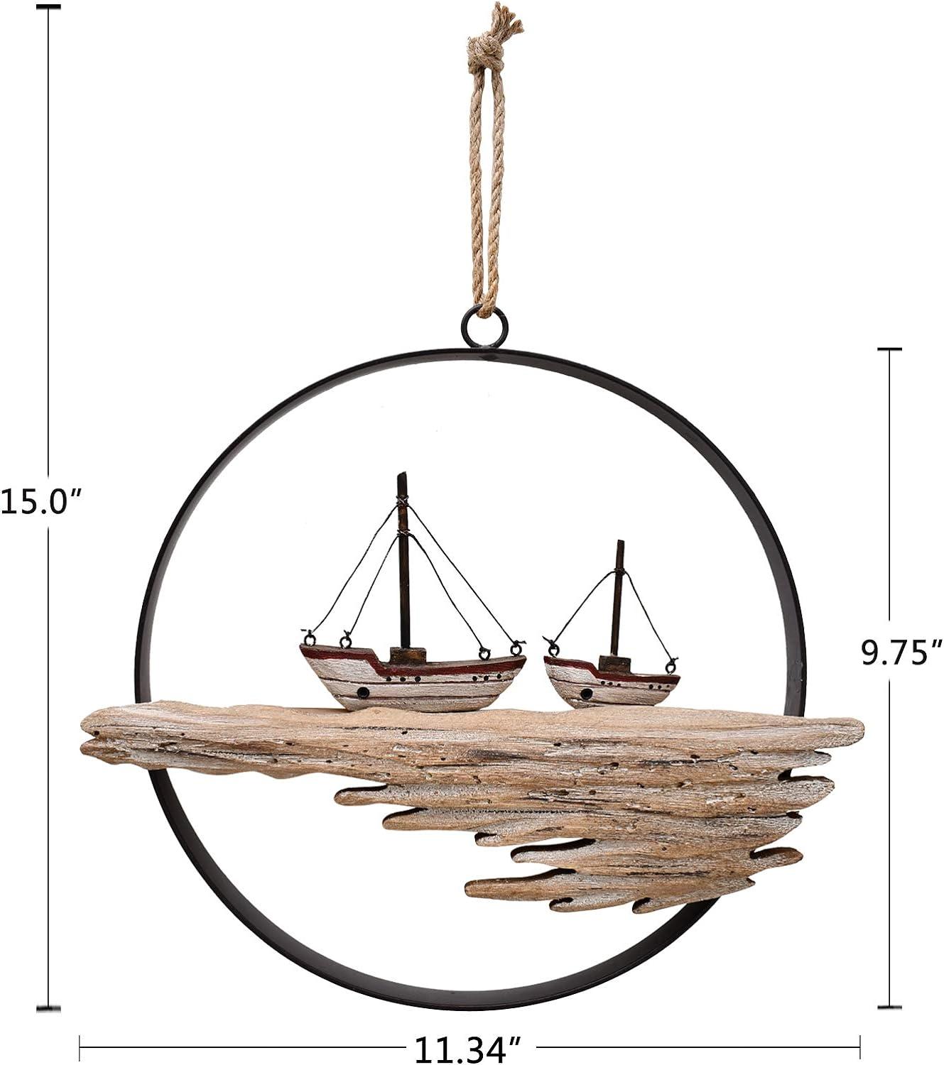 Rustic Wood Nautical Boat Wall Art with Hanging Loop