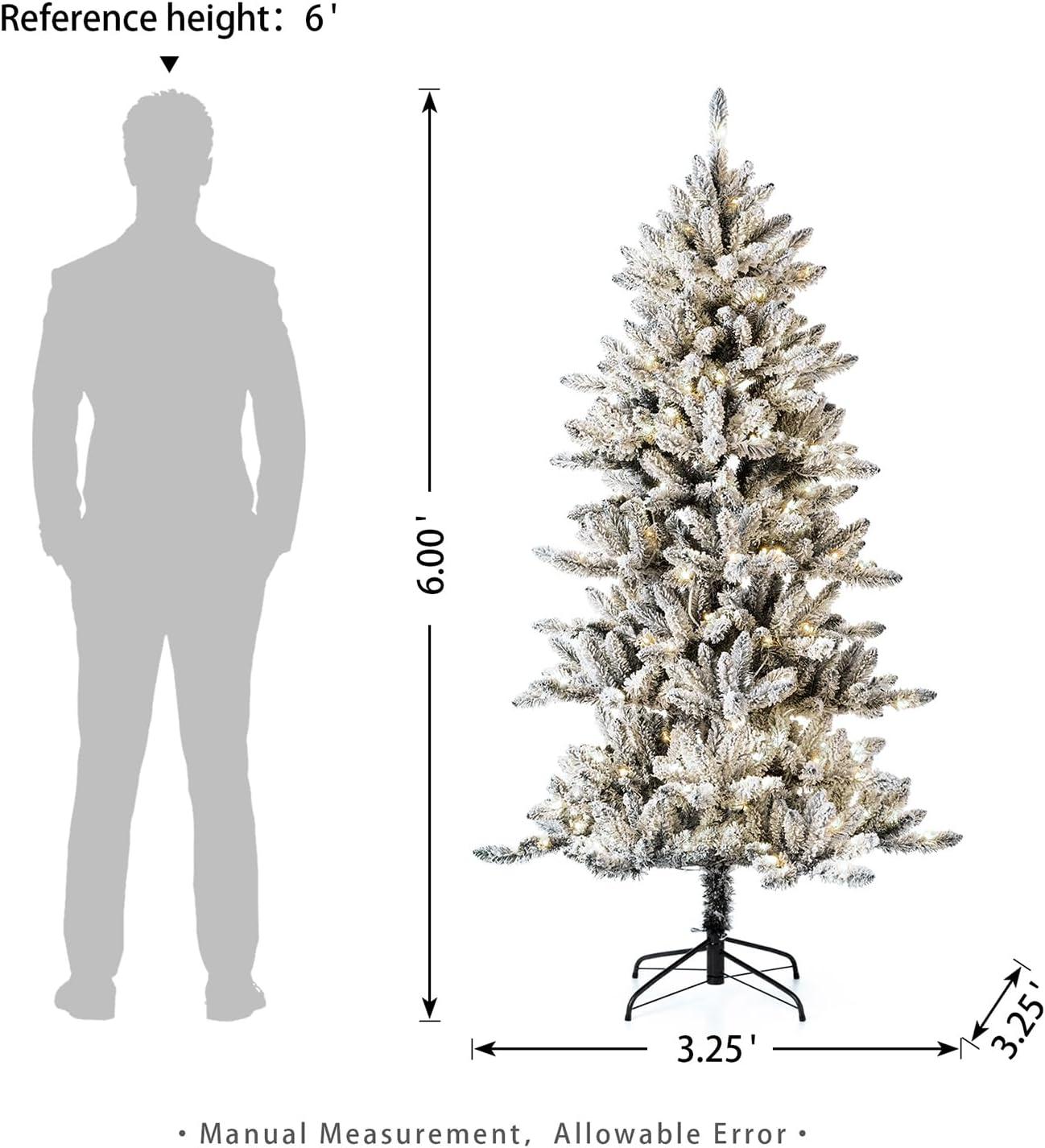 Glitz Design Glitzhome 9ft Pre-Lit Snow Flocked Fir Artificial Christmas Tree with 650 Warm White