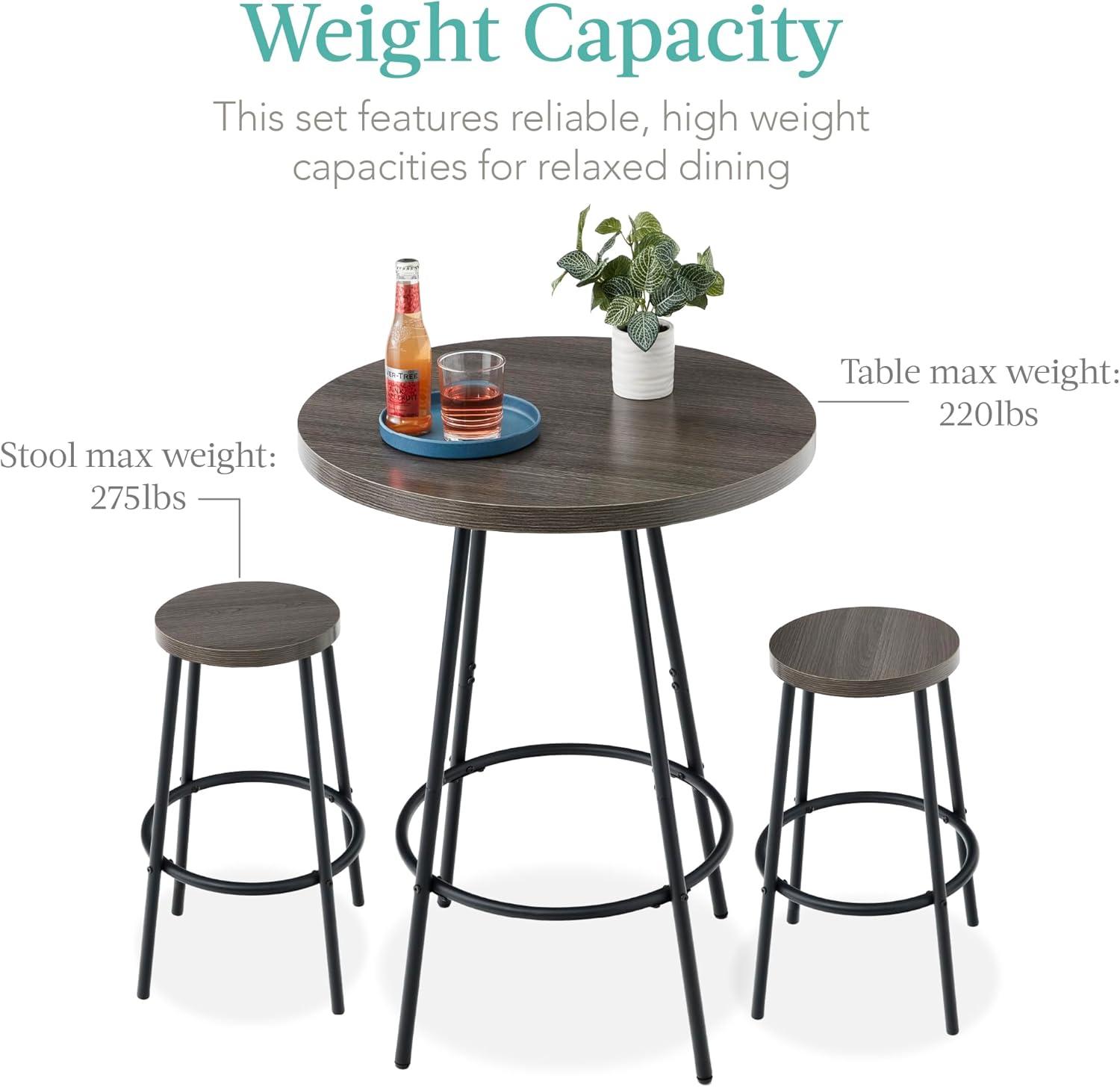 17 Stories Sevon 3-Piece Bistro Set, Modern Round Counter Height Dining Set w/ 2 Stools, Metal Frame