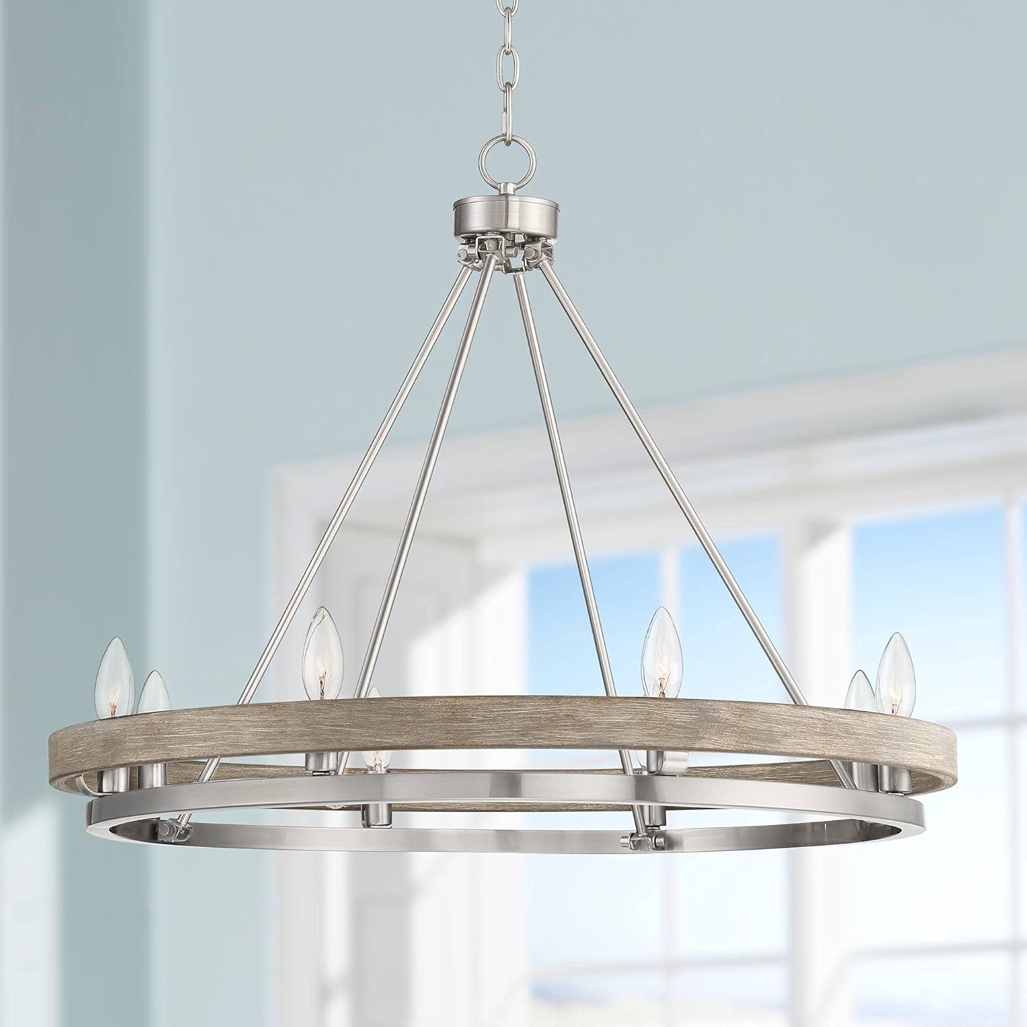 Brushed Nickel Graywood Wagon Wheel Chandelier with 8 Lights