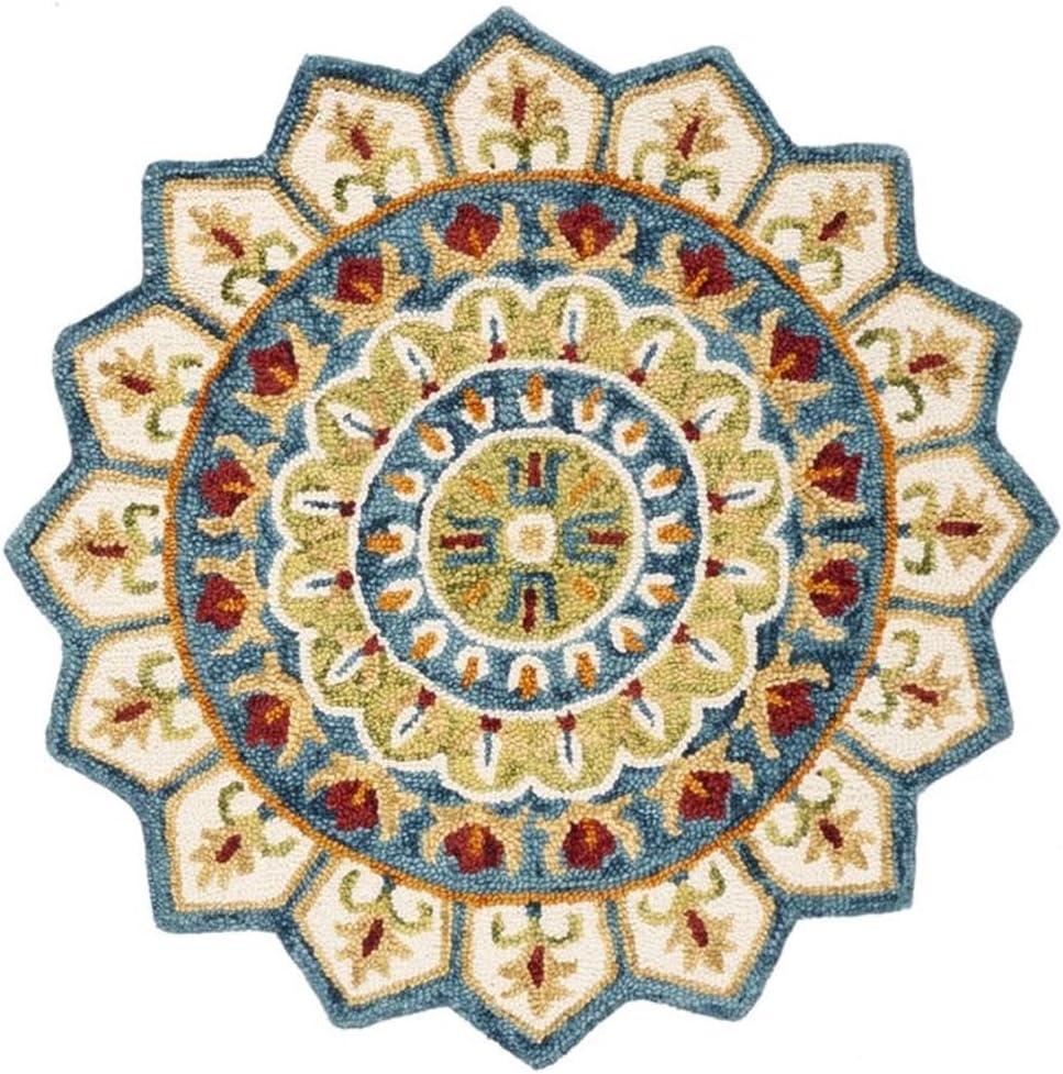Novelty NOV605 Hand Tufted Area Rug - Ivory/Blue - 4' round - Safavieh.