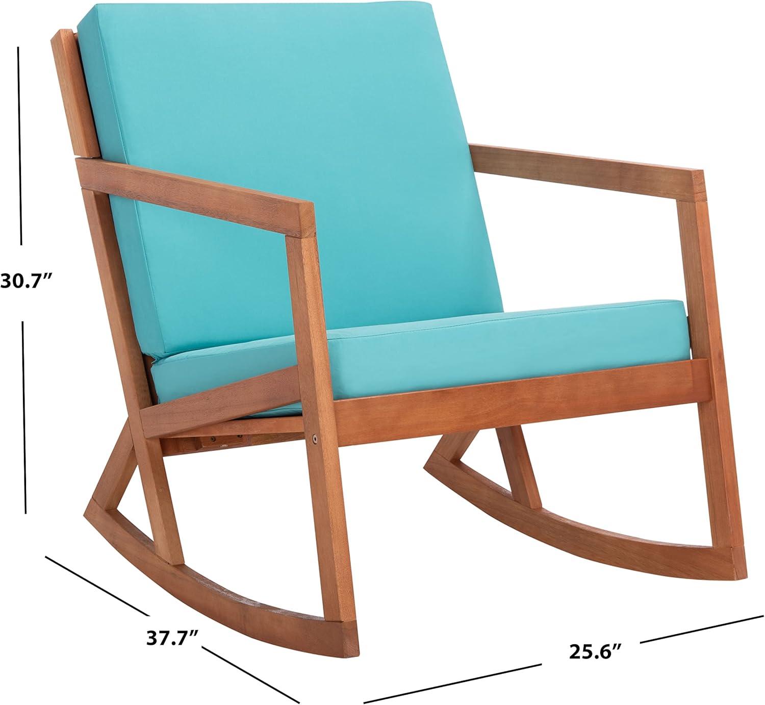 Elegant Eucalyptus Wood Outdoor Rocking Chair with Aqua Cushions