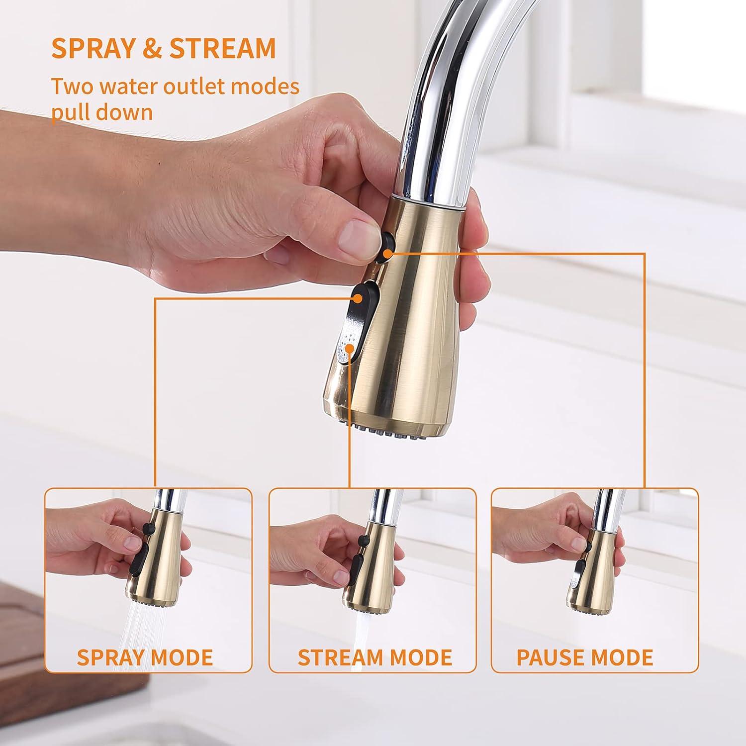 Gold and Chrome Touchless Pull-Down Kitchen Faucet with Soap Dispenser