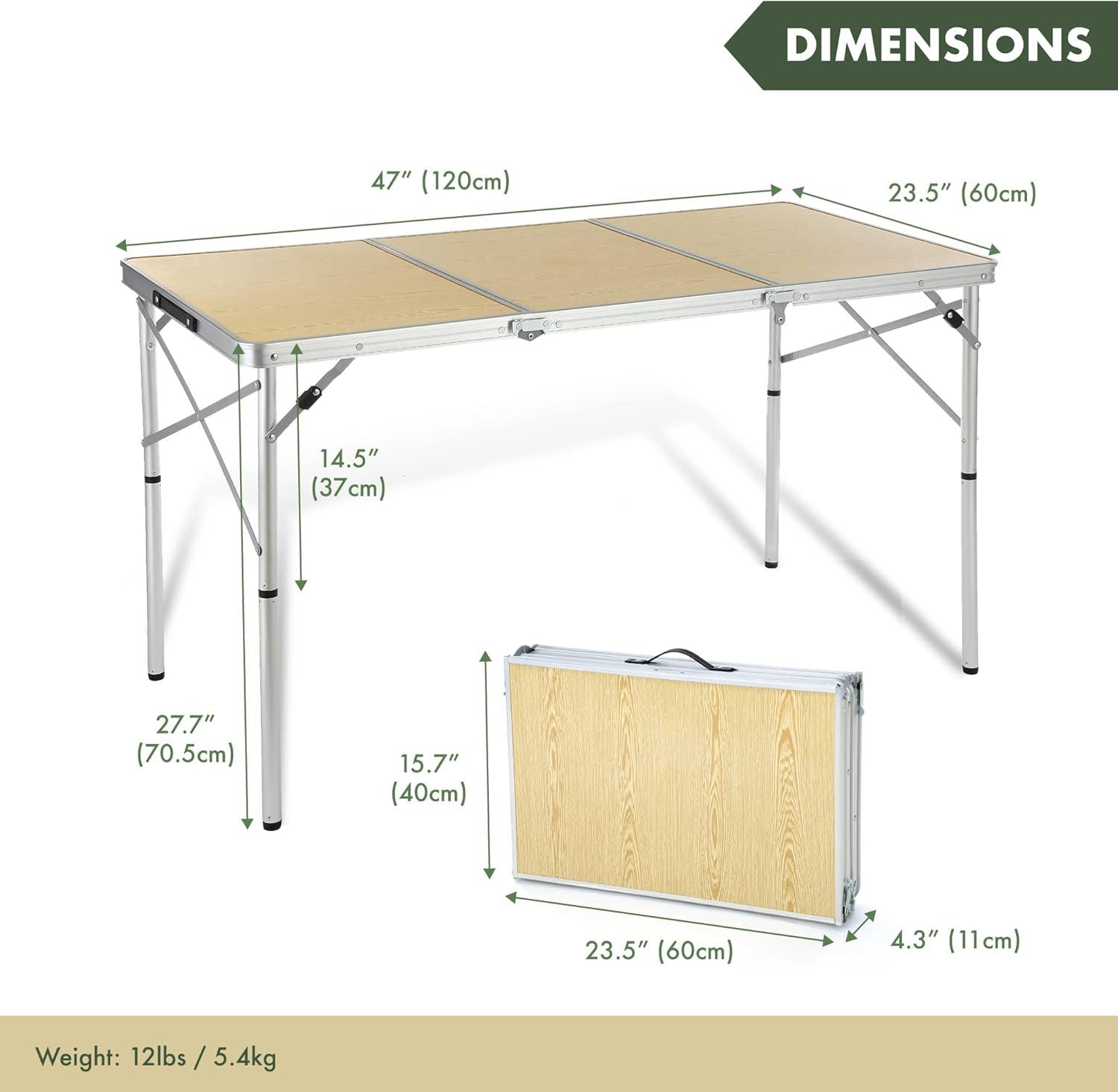 White Oak Aluminum Frame Folding Camping Table with Carrying Case