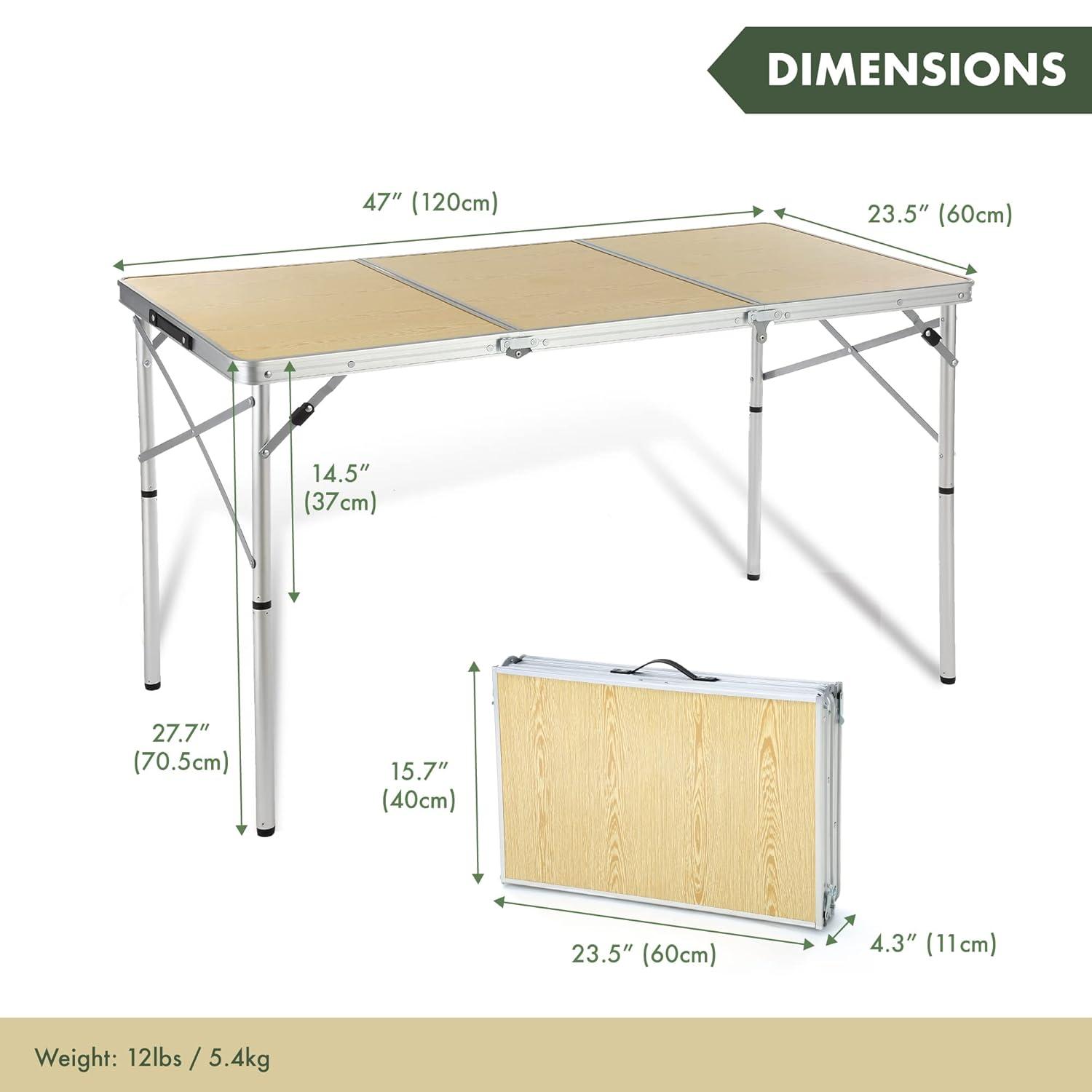 White Oak Aluminum Frame Folding Camping Table with Carrying Case