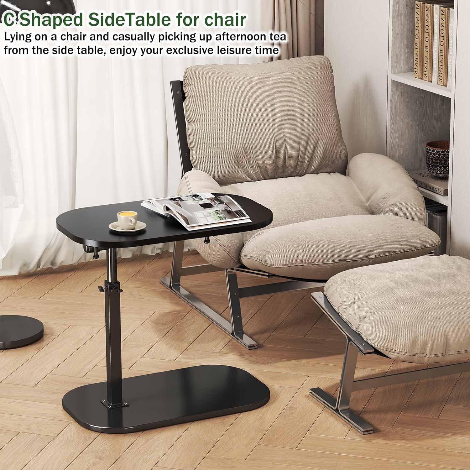 17 Stories C Shaped Side Table,Adjustable Height C Table End Table For Couch,360°Swivel Couch Side Tables Slide Laptop Desk For Sofa/Bed/Bathtub/Rotating Tabletop